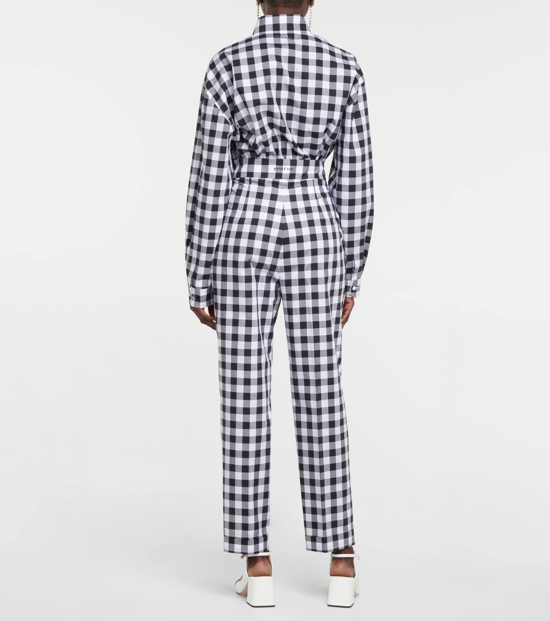 Gingham high-rise cotton pants - 3