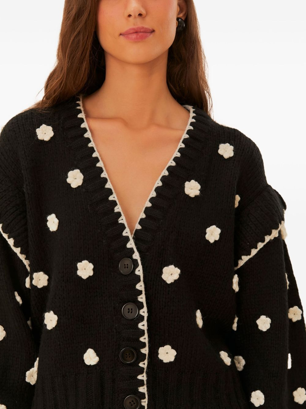 flower-embellished ruffled cardigan - 4