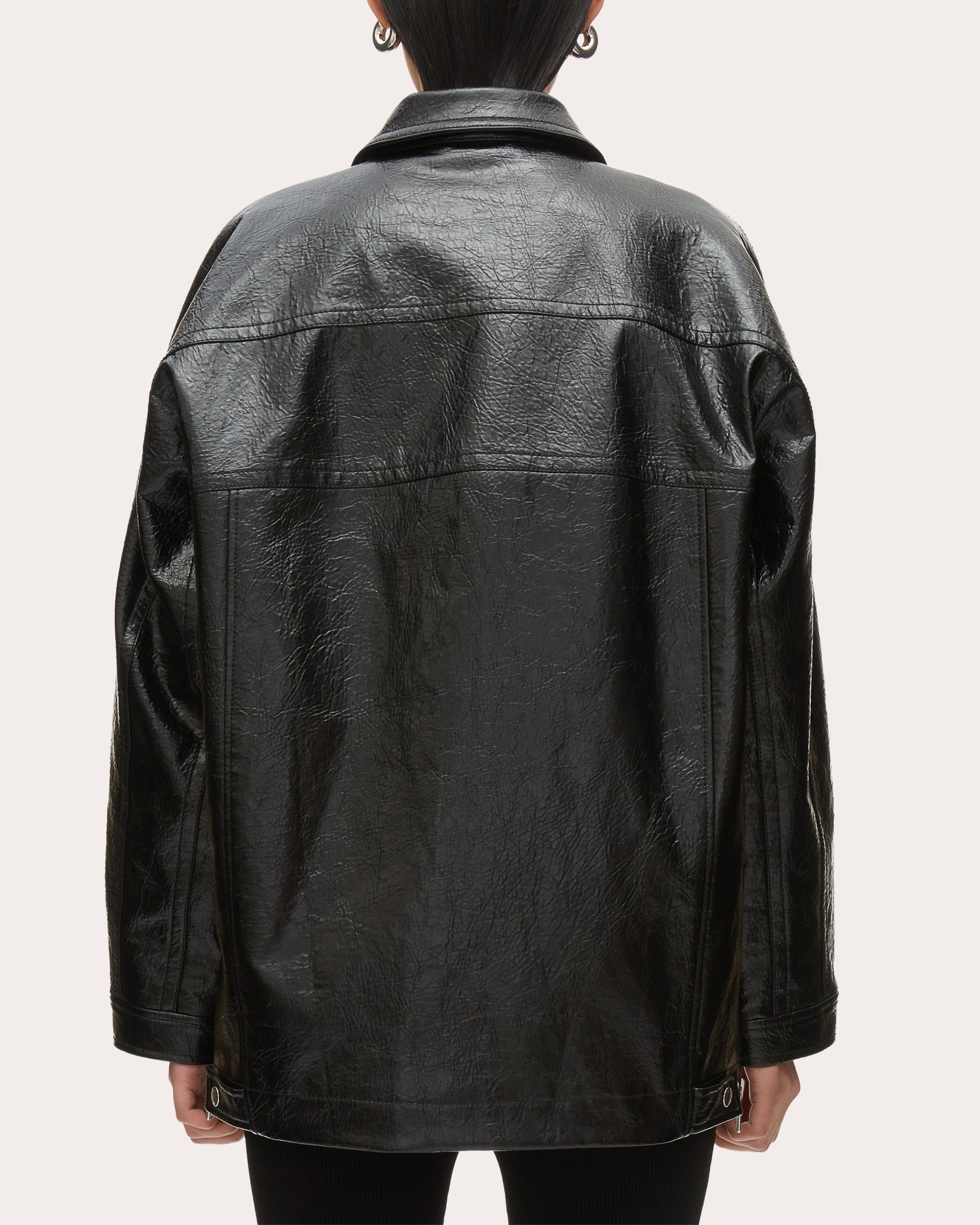 Zipper-Embellished Faux Leather Jacket - 2