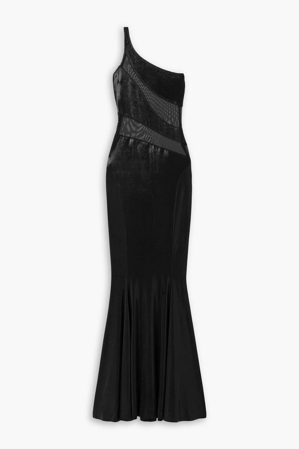 Snake one-shoulder mesh-paneled metallic stretch-jersey gown - 1