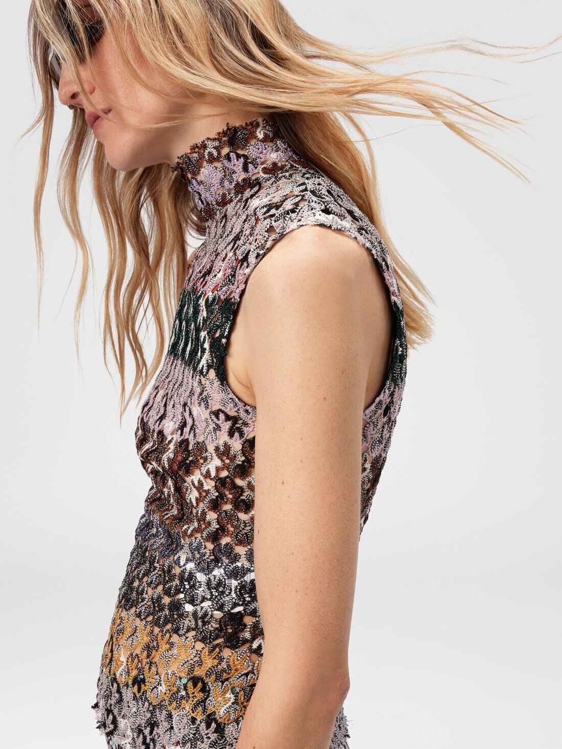 High-Neck Top in Striped Embroidered Lace - 5