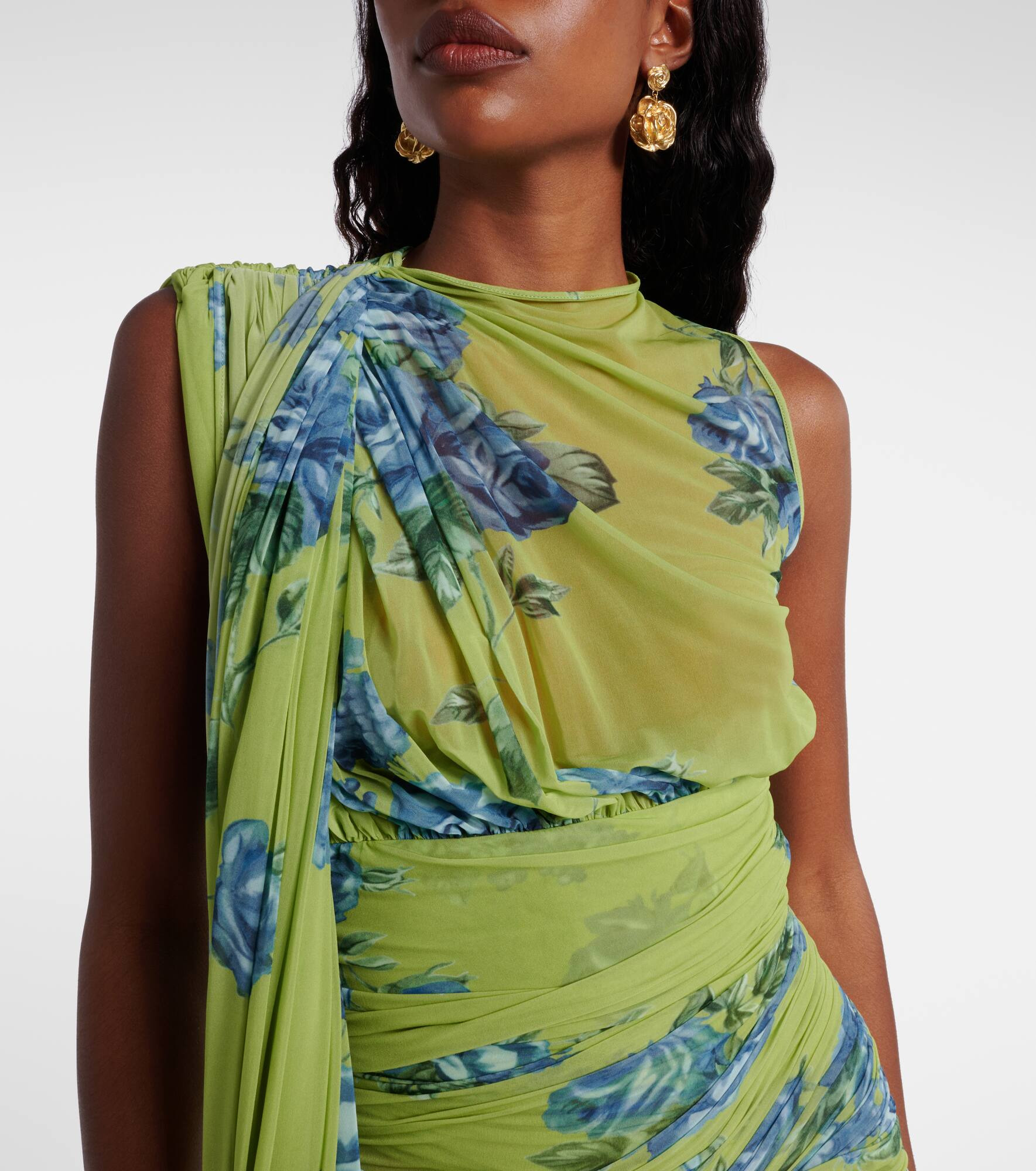 Draped floral semi-sheer minidress - 4