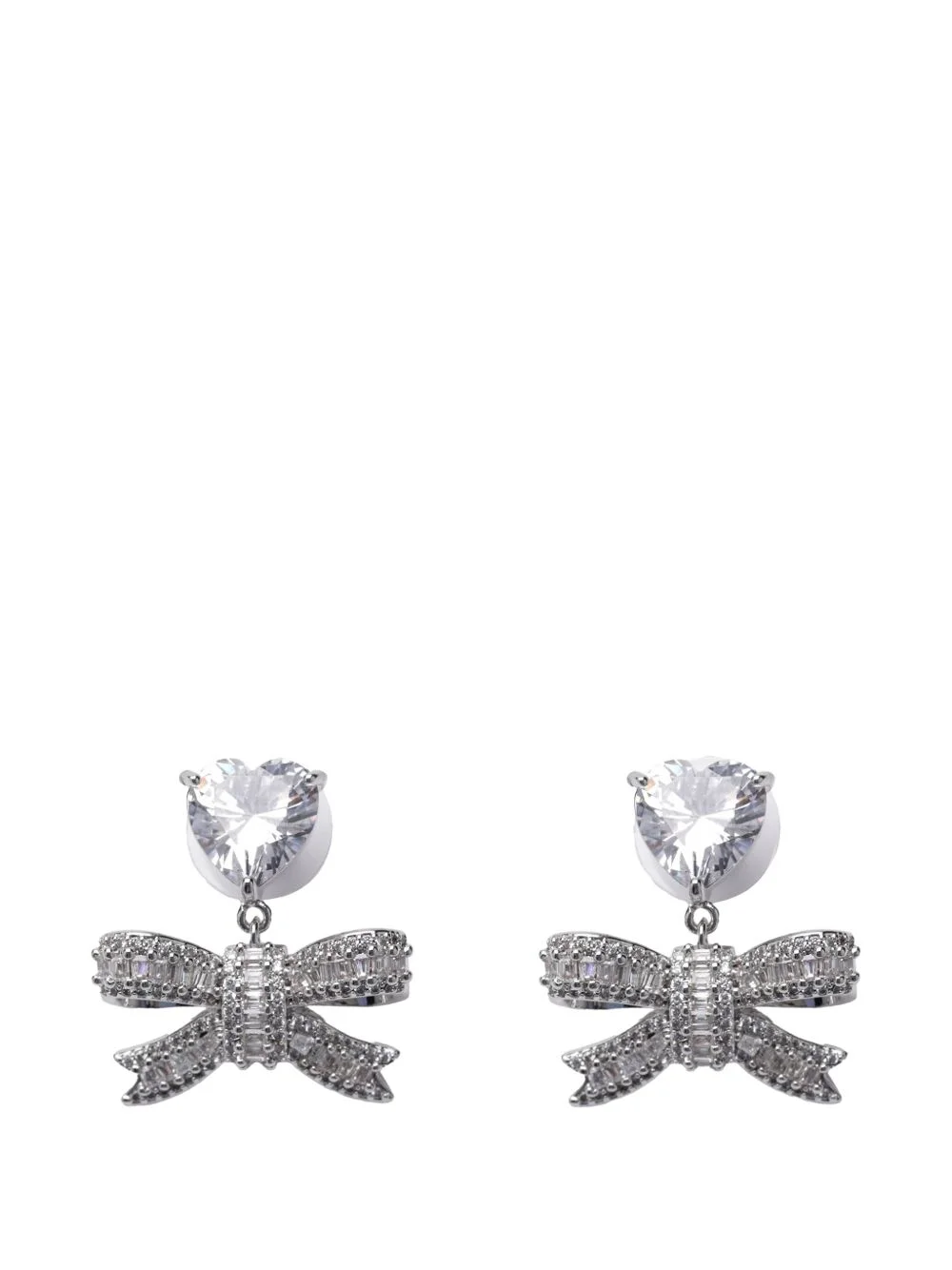 crystal heart bow drop earrings - 1