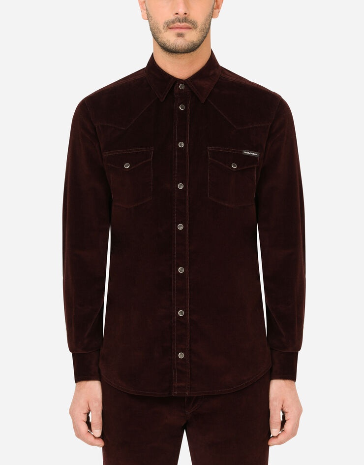 Garment-dyed stretch velvet shirt - 1