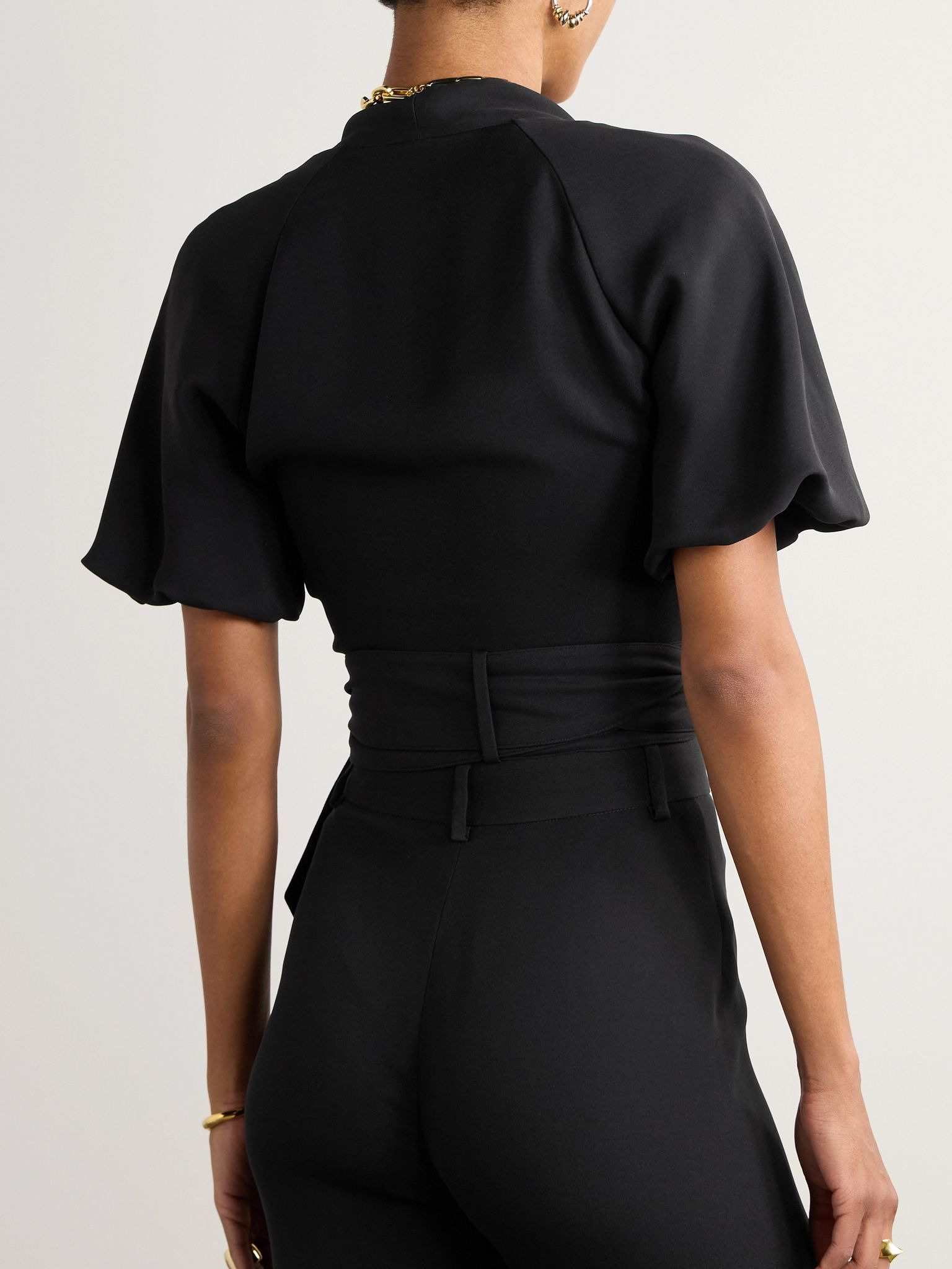 Clancy cropped silk-cady wrap shirt Black - 3