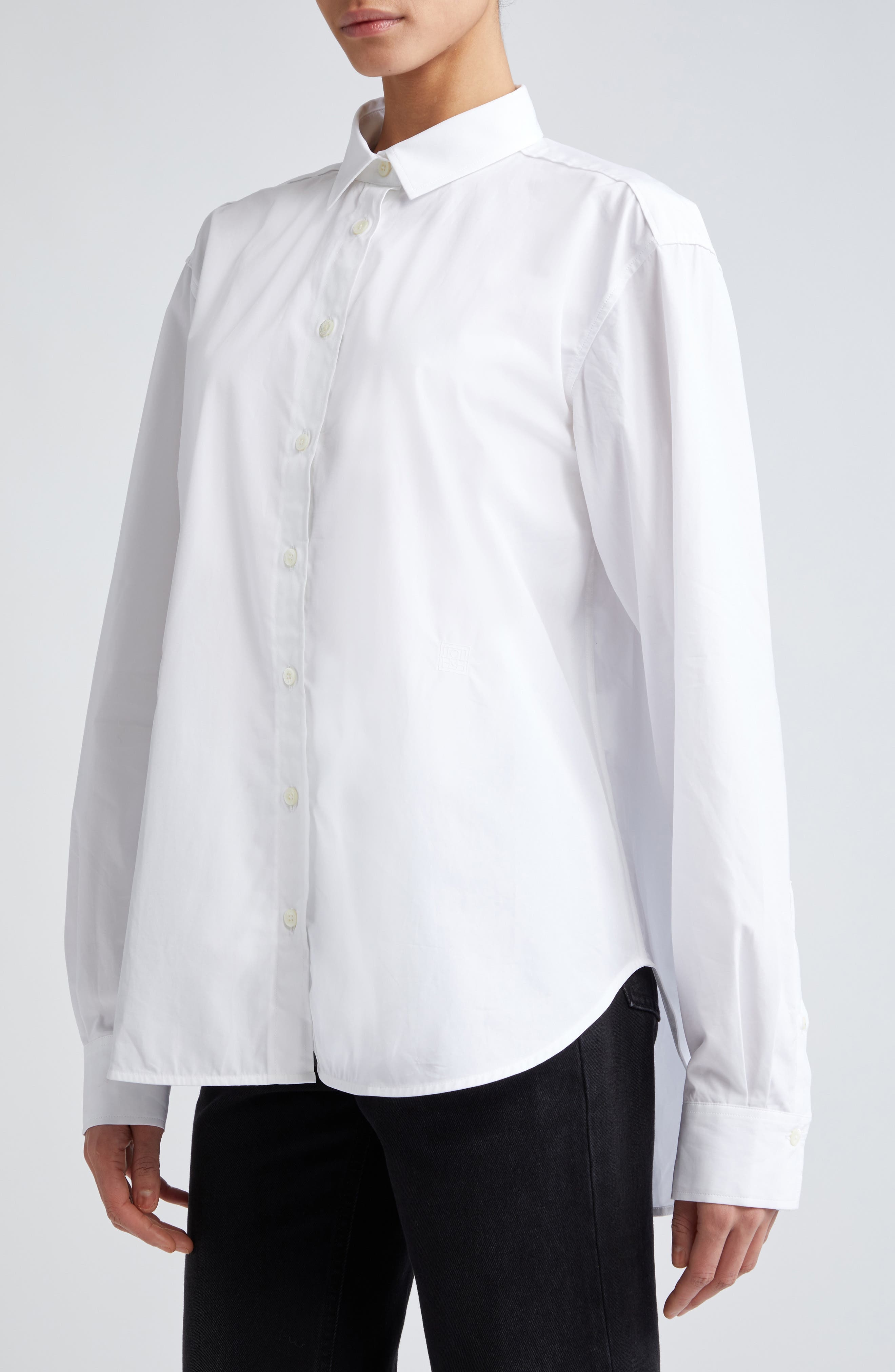 TOTEME Signature Organic Cotton Poplin Button-Up Shirt in White at Nordstrom - 5
