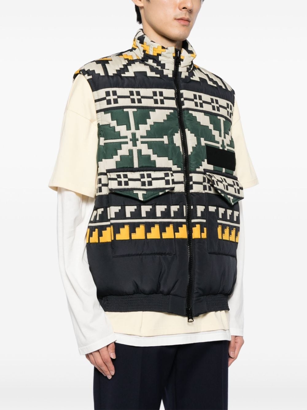 knit-pattern quilted vest - 3