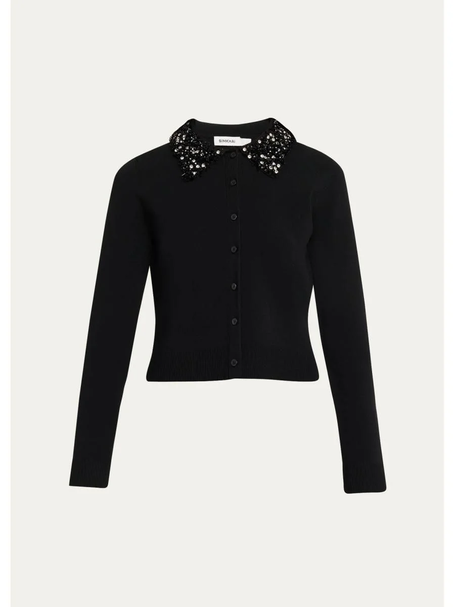 Trae Embellished-Collar Crop Cardigan - 1