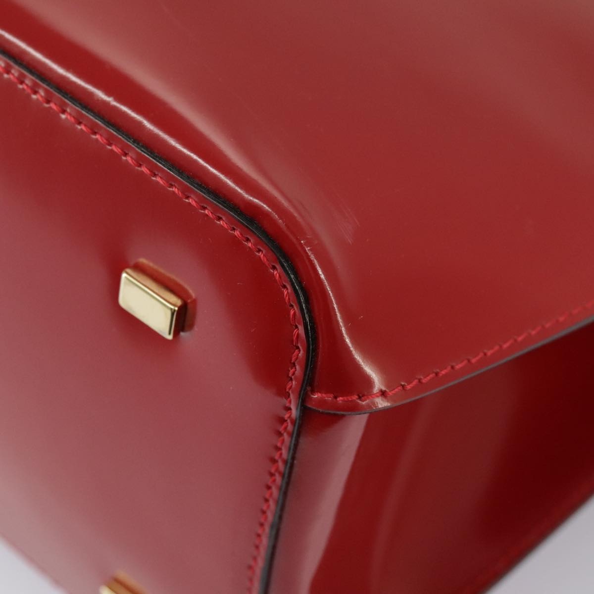 CELINE Hand Bag Patent Leather Red Gold - 16