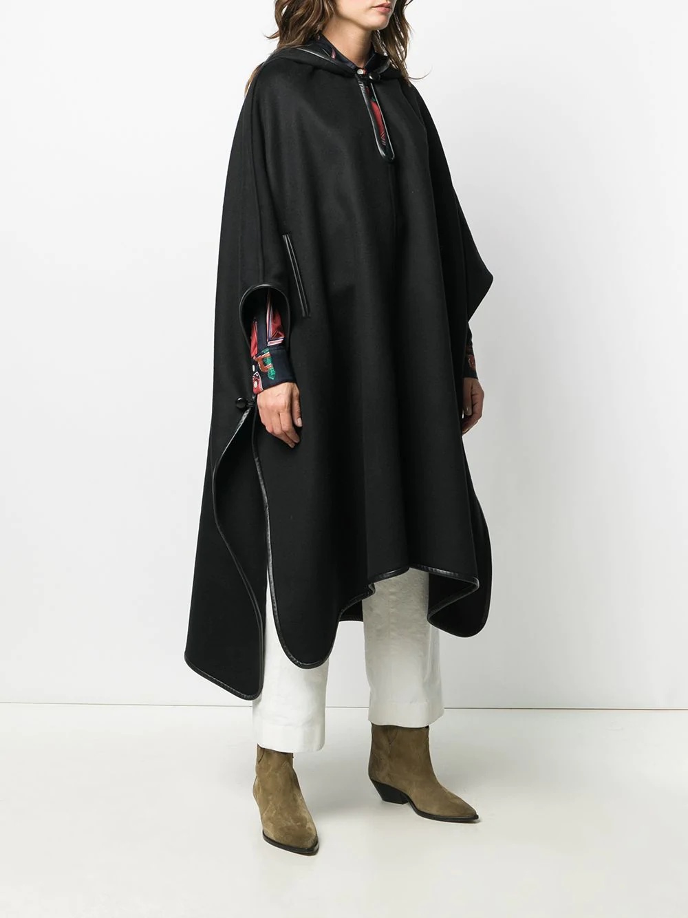 contrasting-trim hooded cape - 3