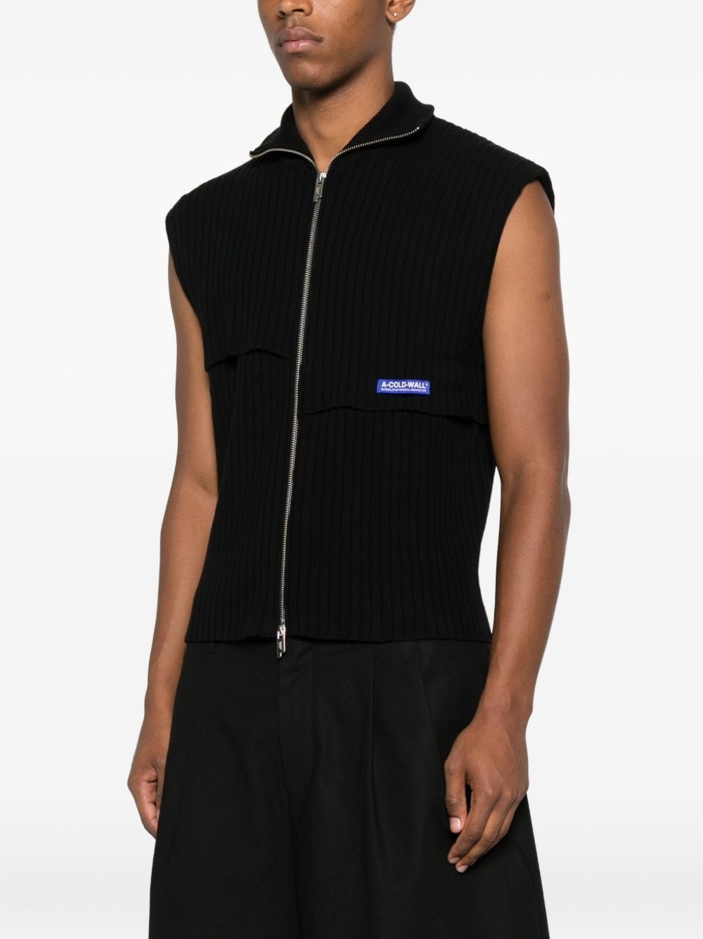 ribbed zip-front vest - 3