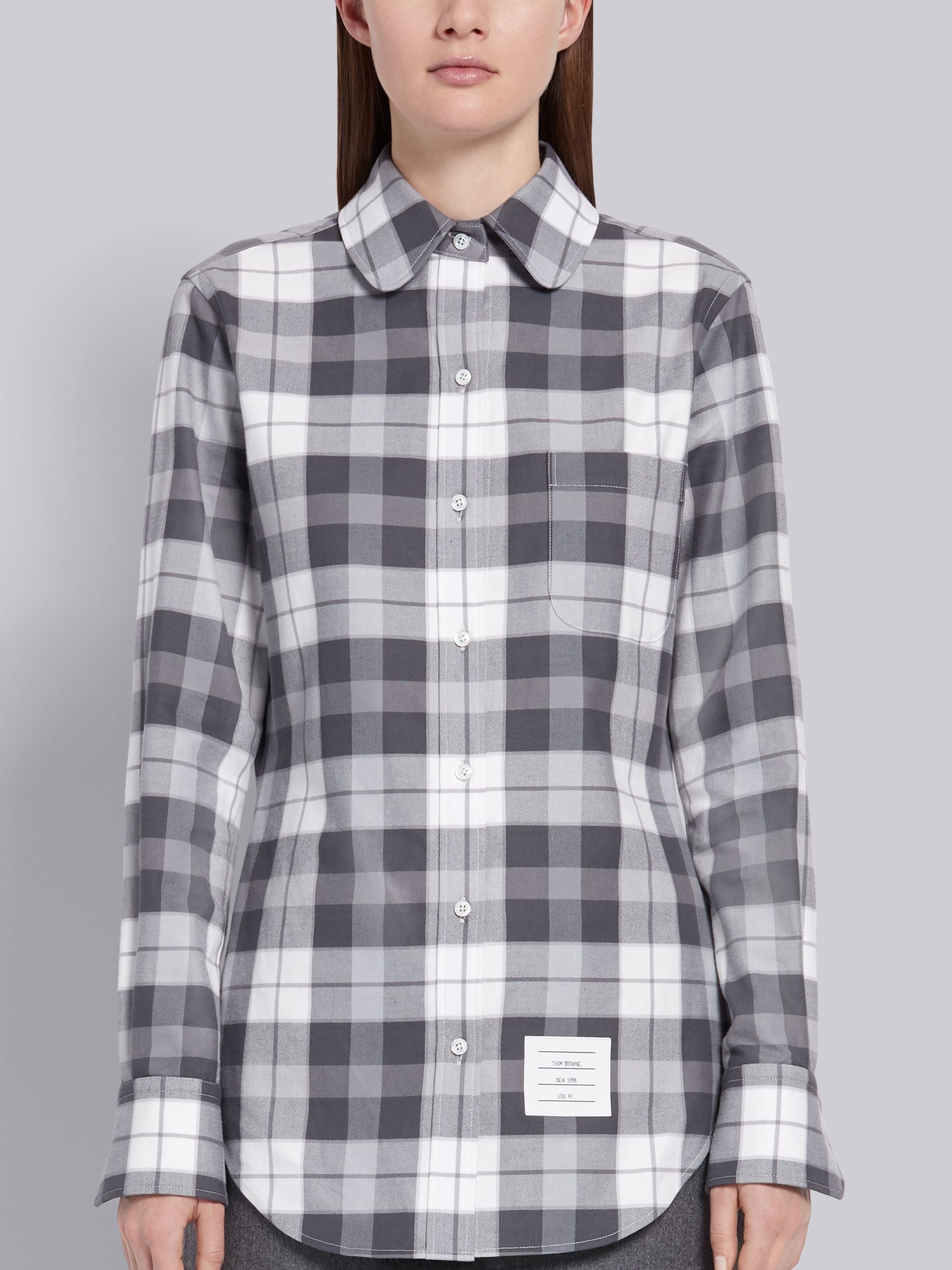 Medium Grey Flannel Tartan Check Long Sleeve Round Collar Shirt - 3