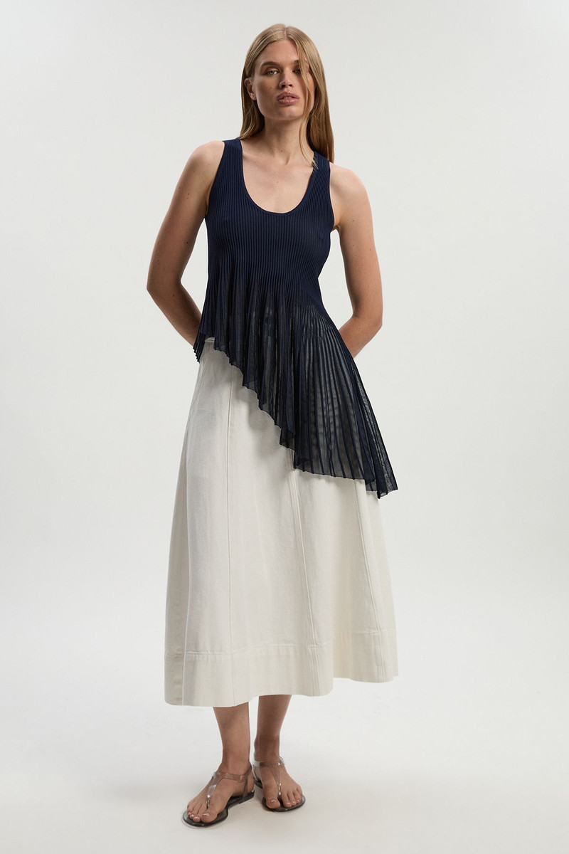 Viscose Blend Sleeveless Knitted Asymmetric Hem Top With Sparkle Sheer Detail 3