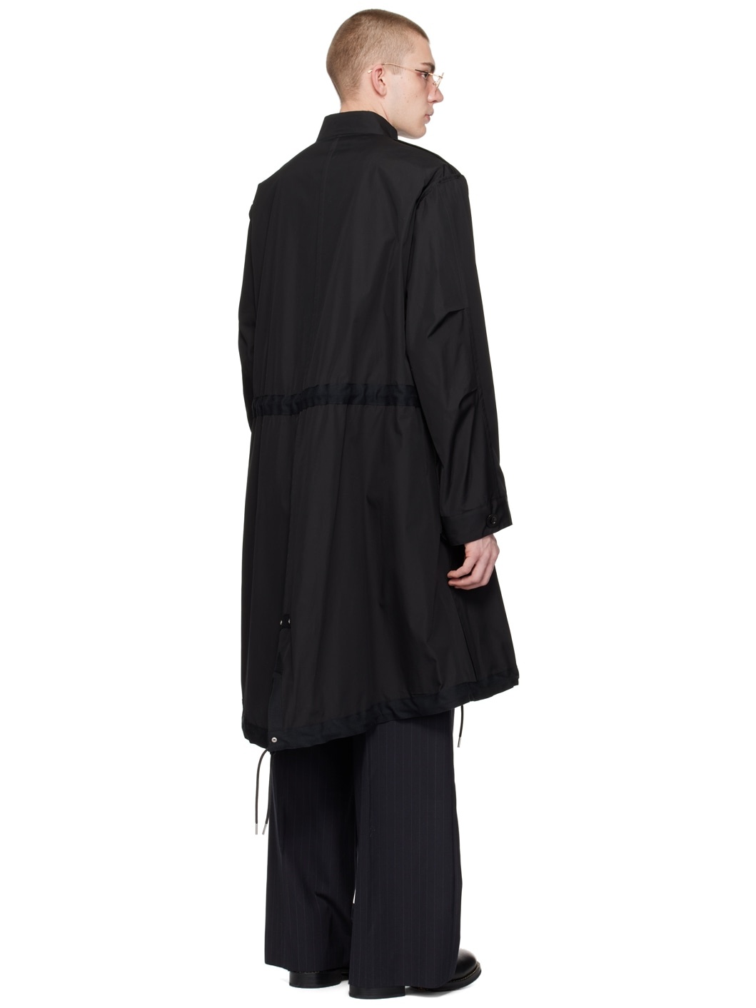 Black Stand Collar Coat - 3