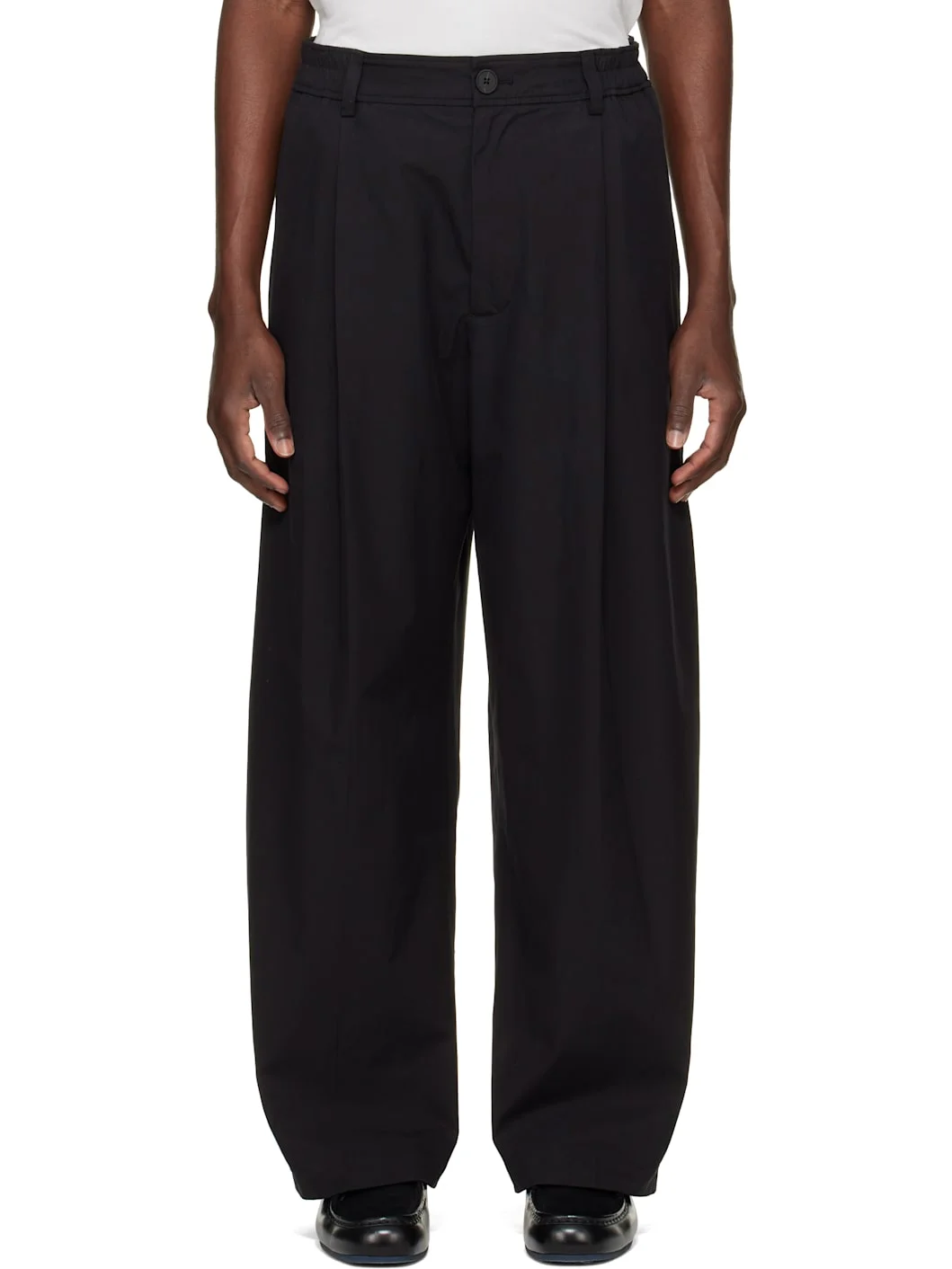 Black Shire Cotton Pleated Trousers - 1
