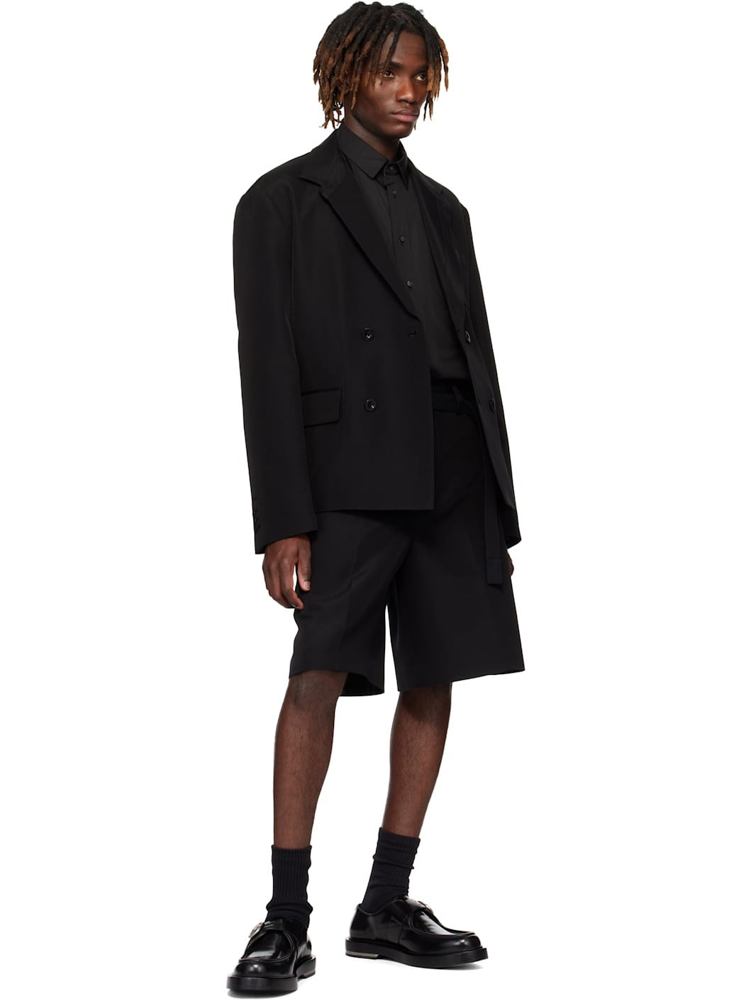 sacai Black Double-Faced Silk Cotton Shorts | REVERSIBLE