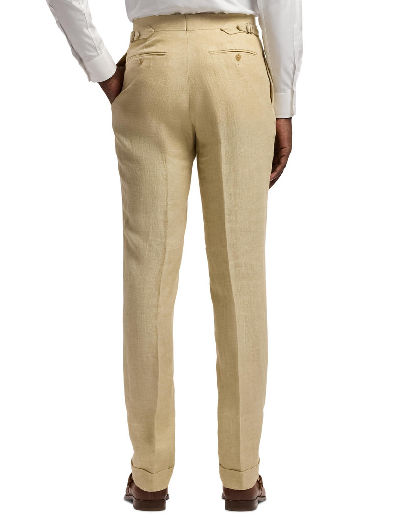 Men's Pleated Linen Straight-Leg Trousers - Sand 5