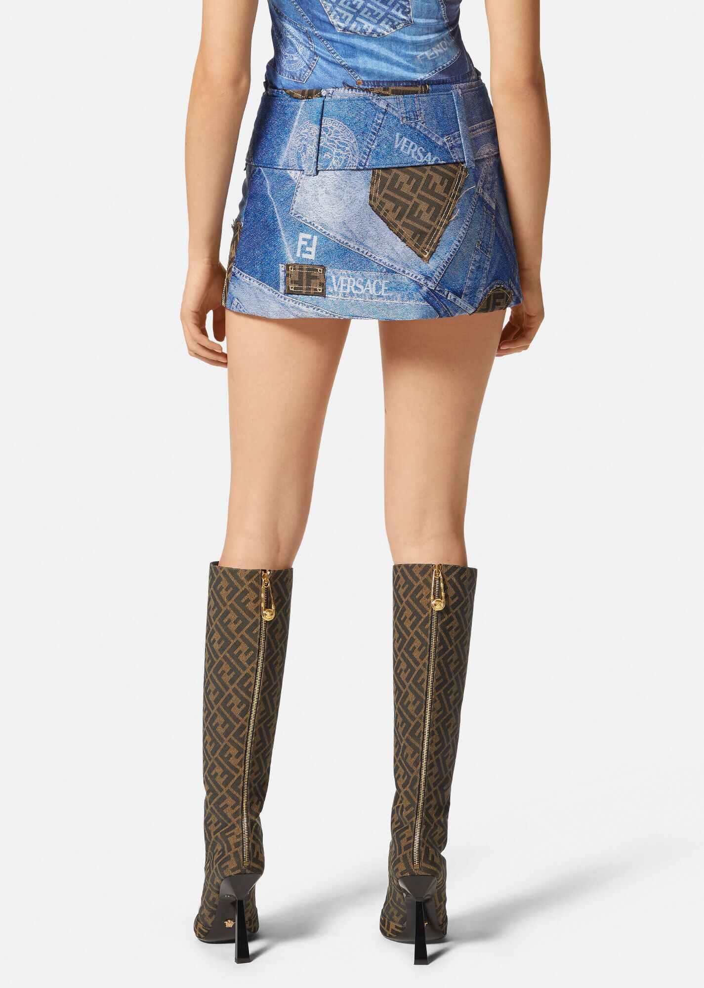 Fendace Denim Patchwork Mini Skirt - 4