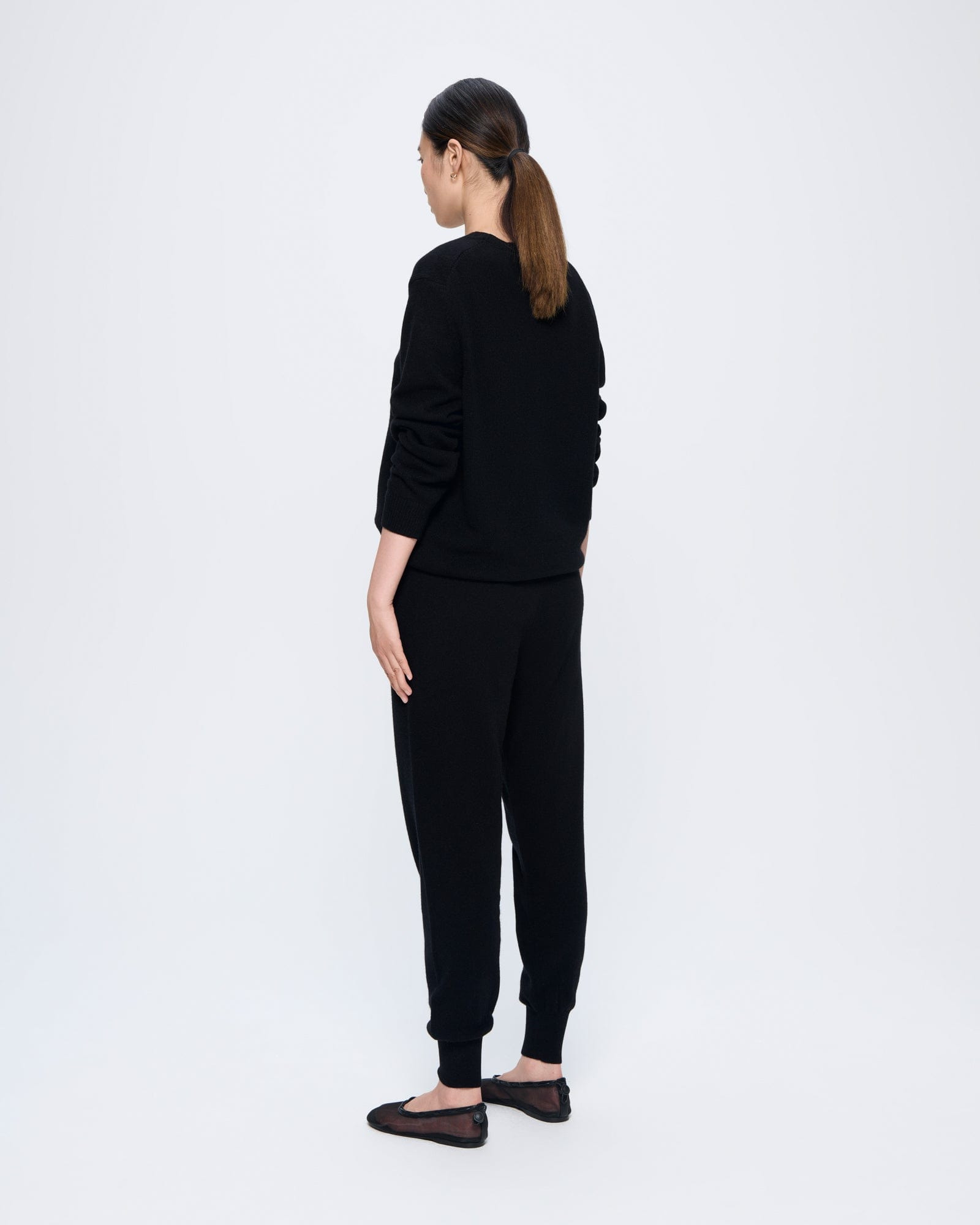 Womens Recycled Cashmere Track Pants - Black - 4