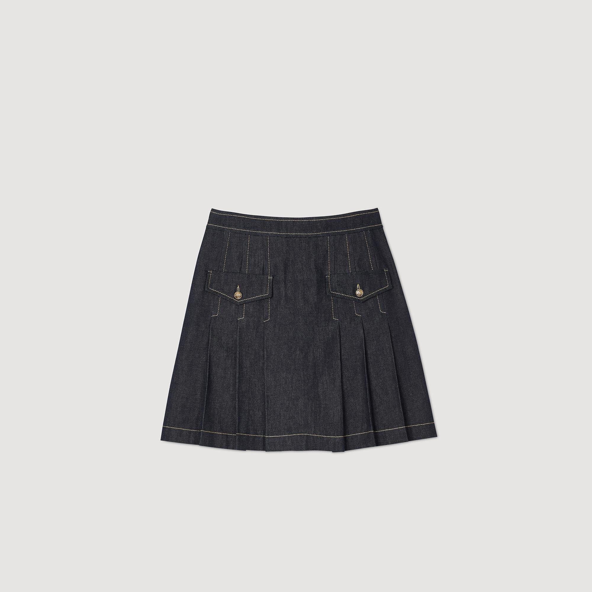 PLEATED DENIM SKIRT - 1