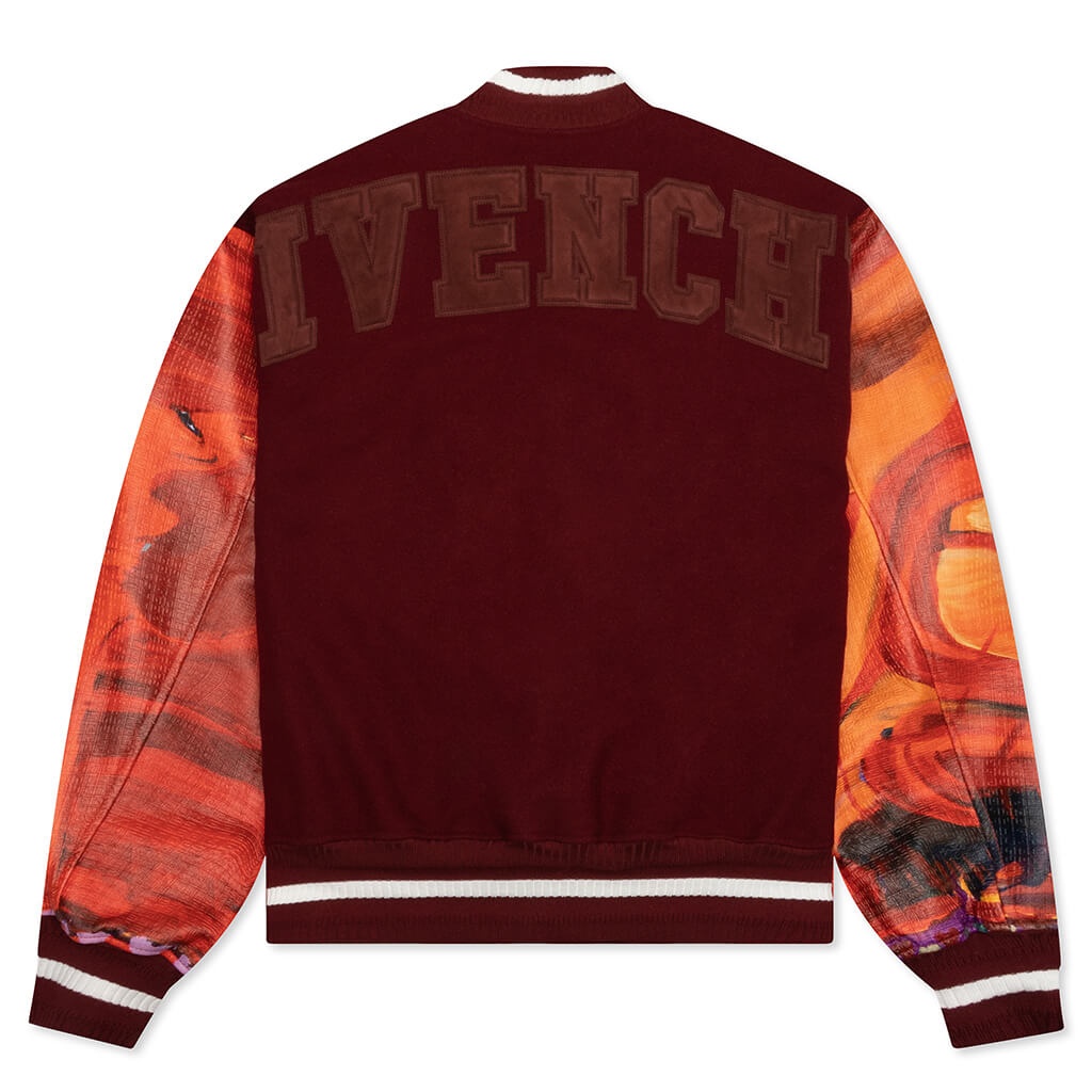 GIVENCHY MIX MATERIAL LEATHER BOMBER W/ EMBROIDERY - RED/BURGUNDY - 2