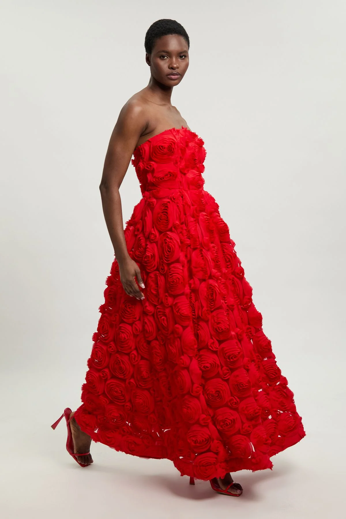 Textured Rosette Prom Maxi Dress - 1