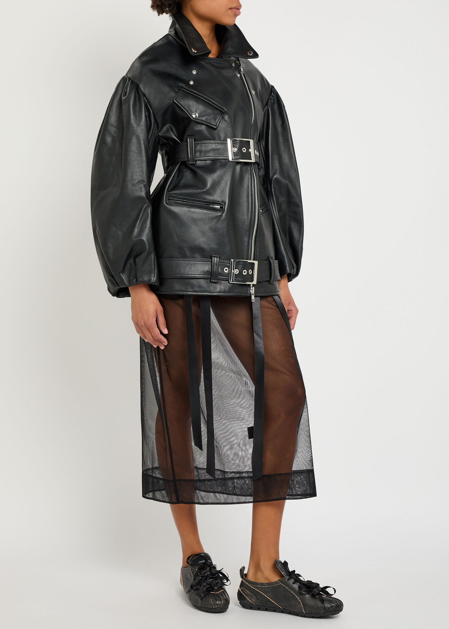Simone Rocha Puff Sleeve Belted Leather Biker Jacket - 4
