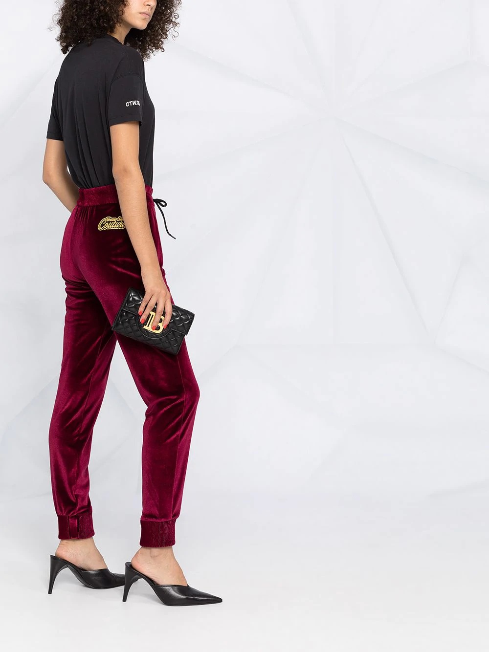 drawstring velvet track pants - 6