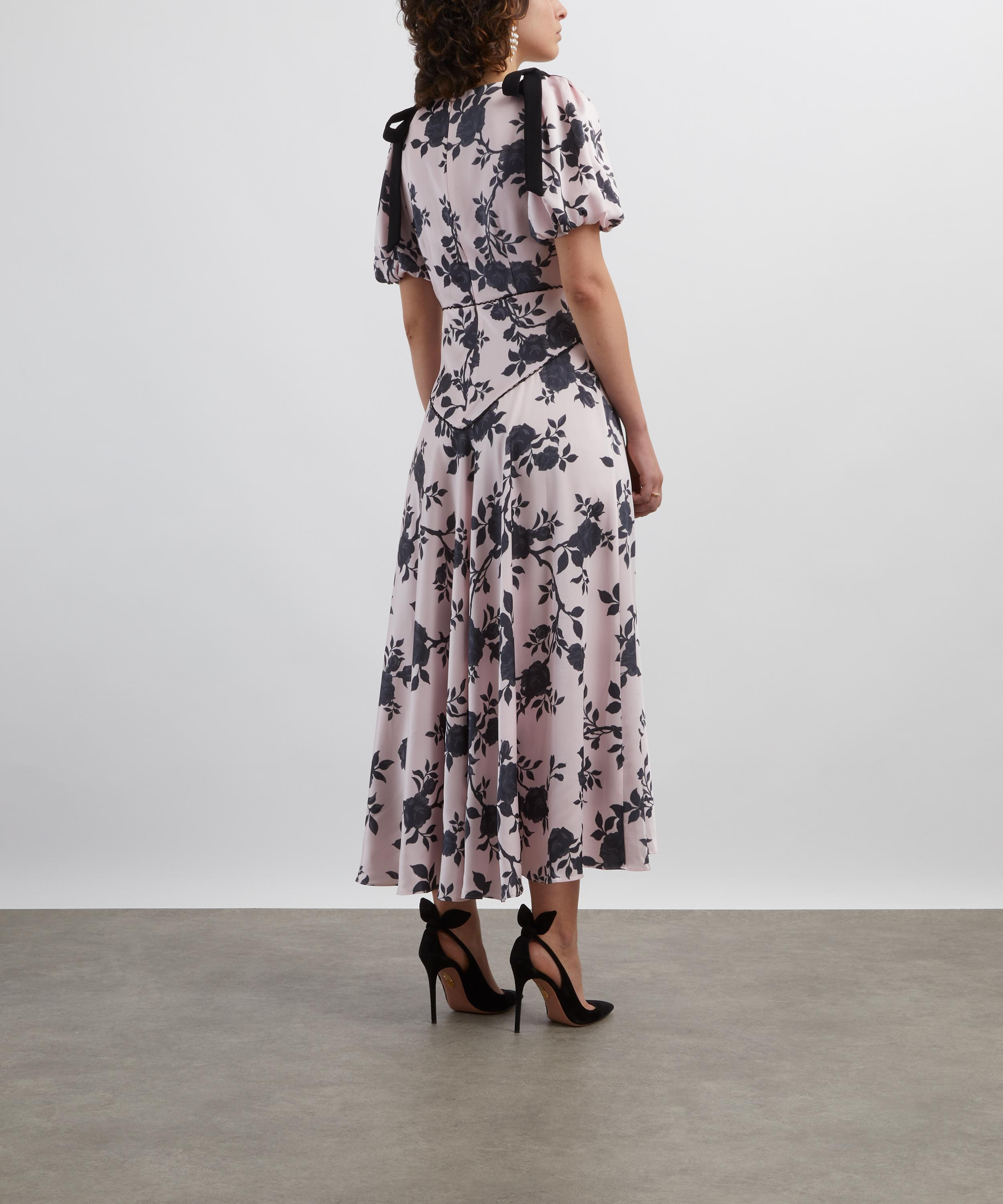 Satin Floral Midi Dress - 4