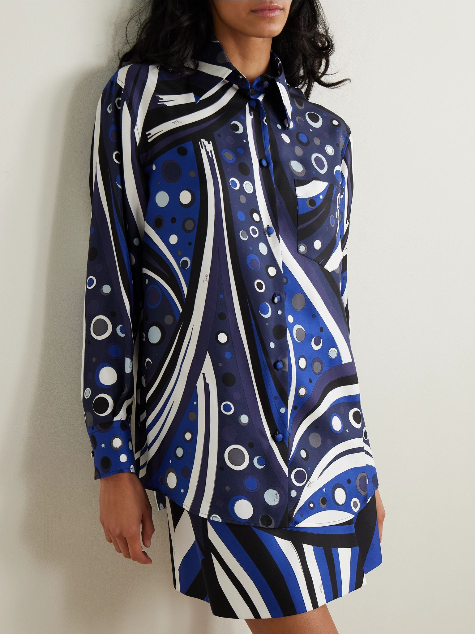 Printed silk-twill shirt Navy - 3