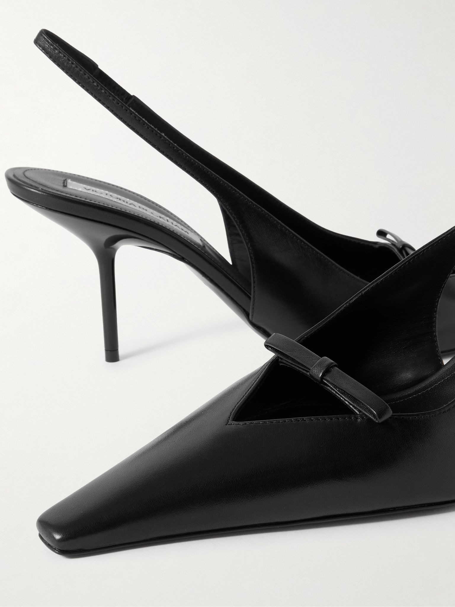 Sloan bow-embellished leather slingback pumps Black - 4