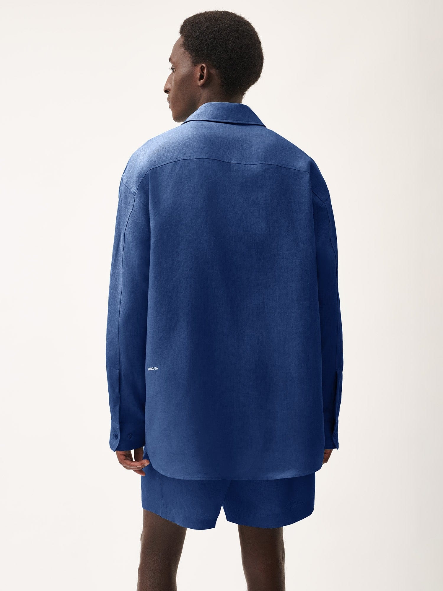 Mens DNA Linen Collared Long Sleeve Shirt - Lapis Blue - 3