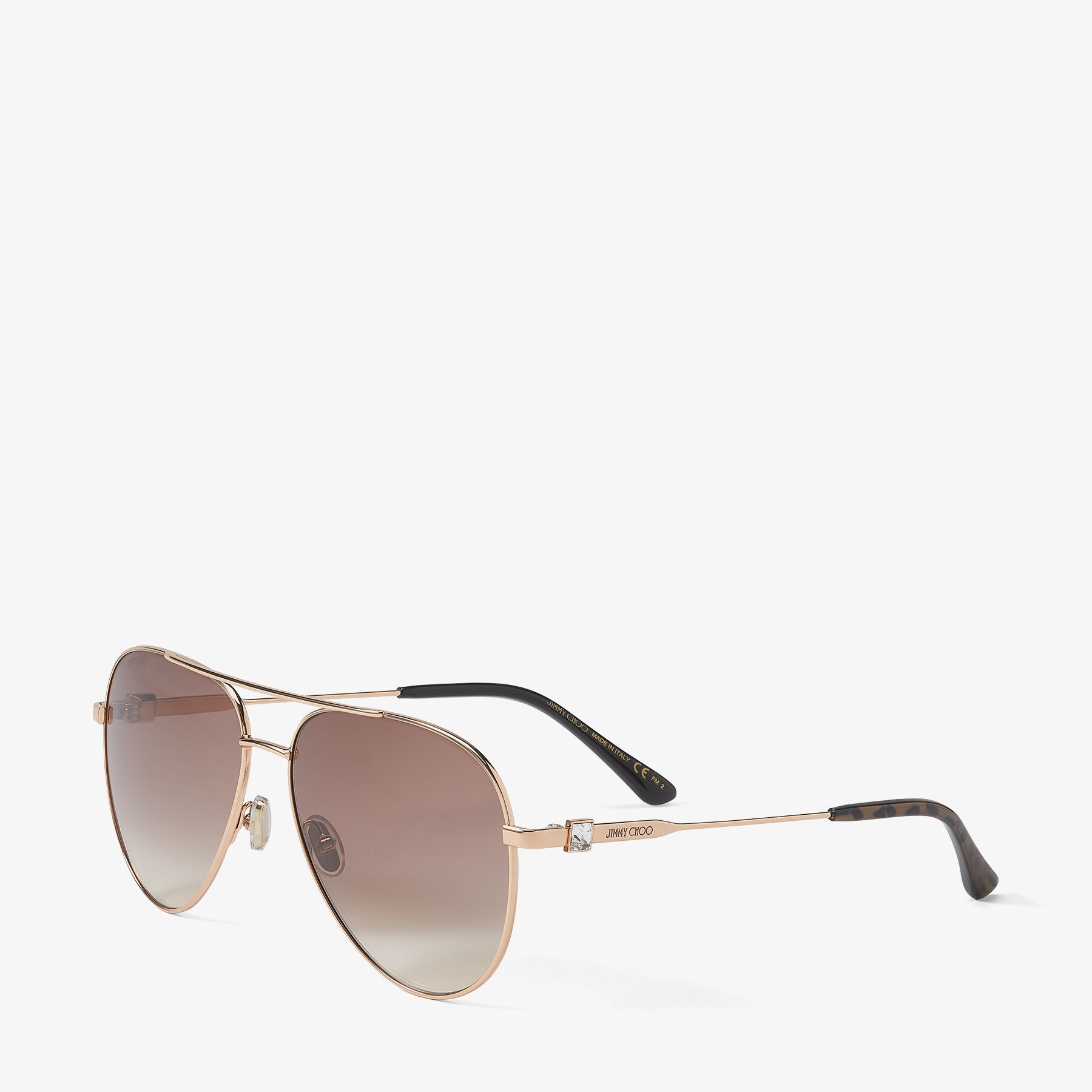 Olly
Copper Gold Aviator Sunglasses with Brown Shaded Lenses and Crystal Embellishment - 3
