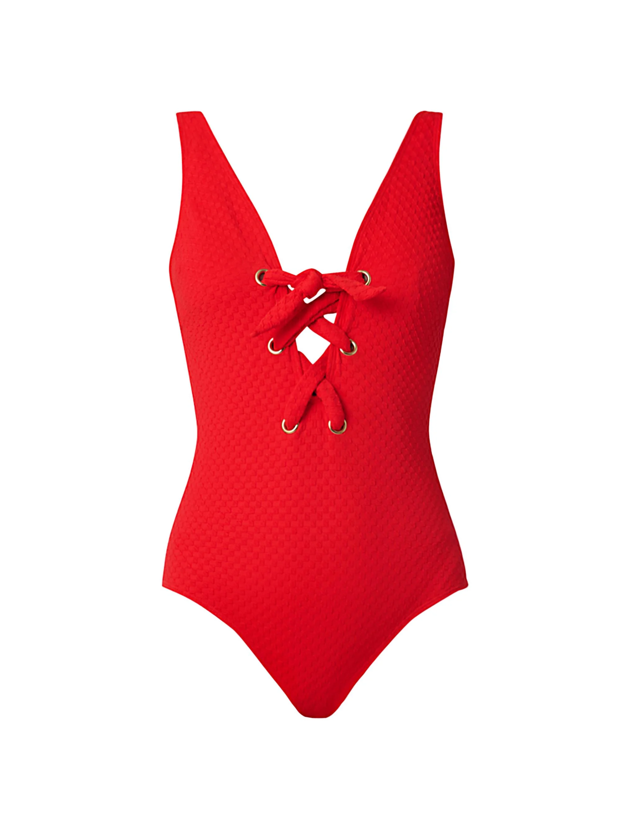 Women's Lace-Up One-Piece Swimsuit - Vermilion - 1