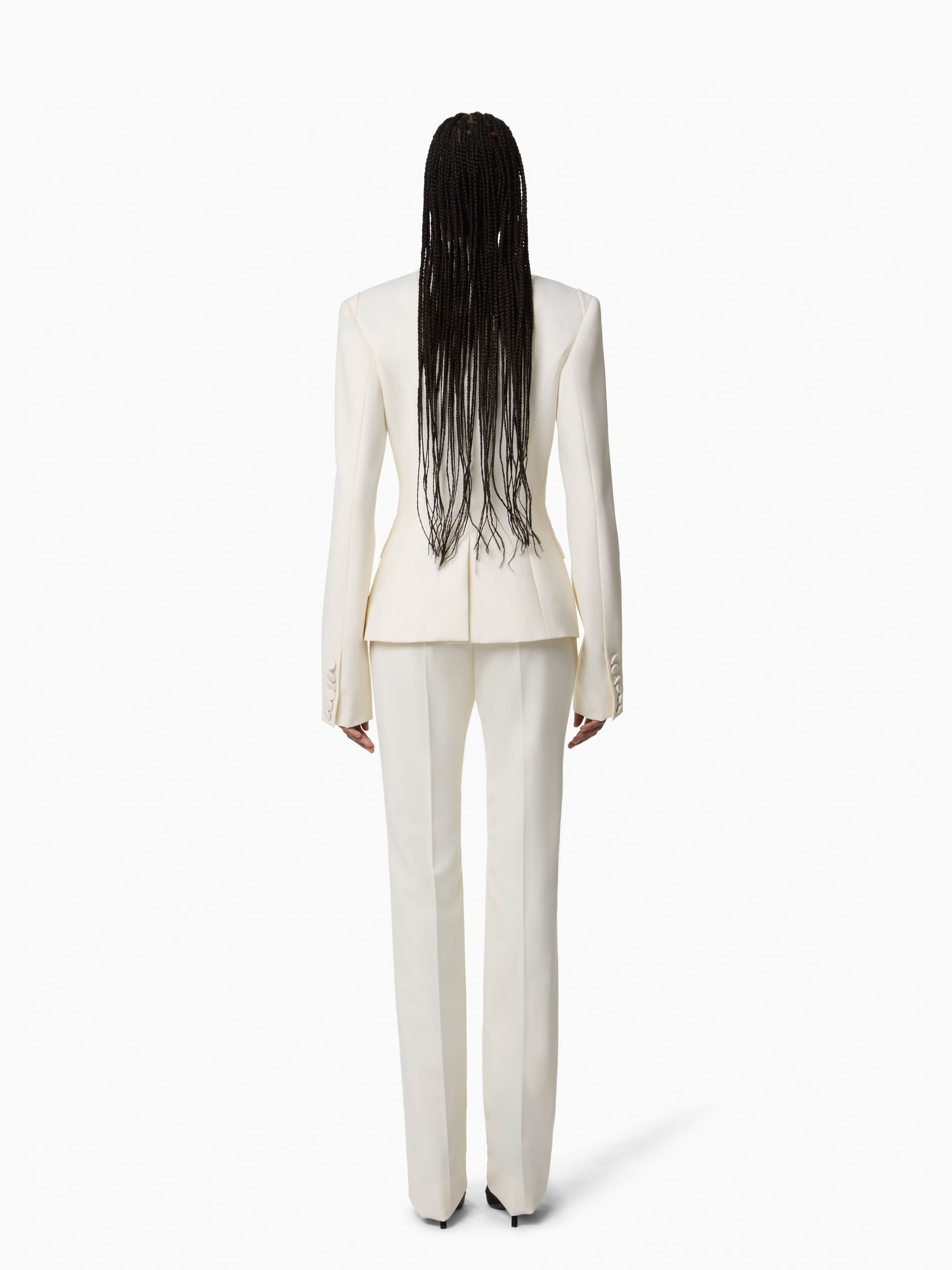 White Tailored Blazer With Scarf - 4