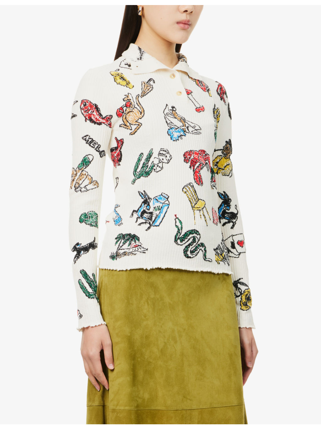 Graphic-print high-neck knitted top - 3