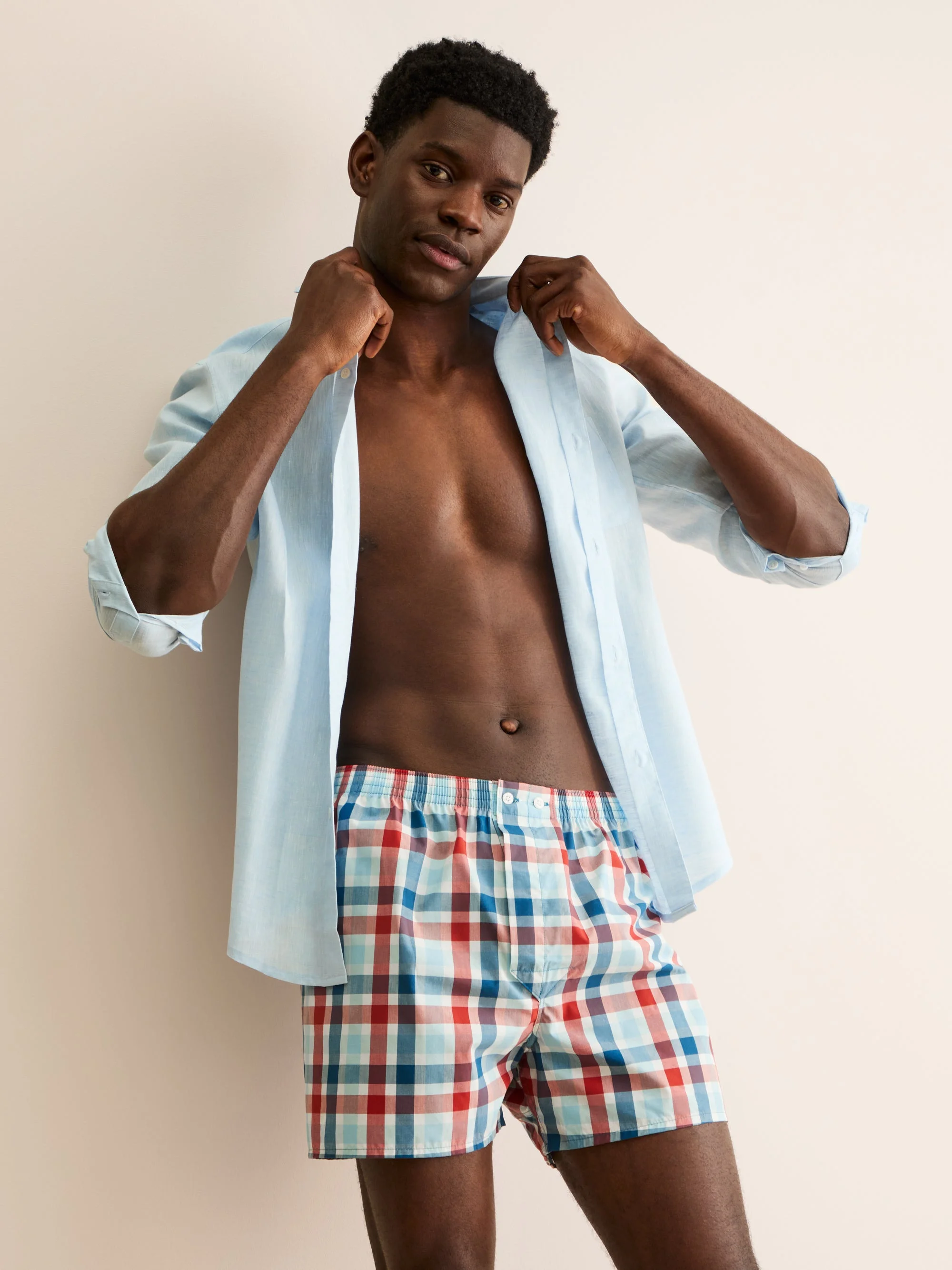 Men's Classic Fit Boxers Barker Cotton Teal & Red Check - 1