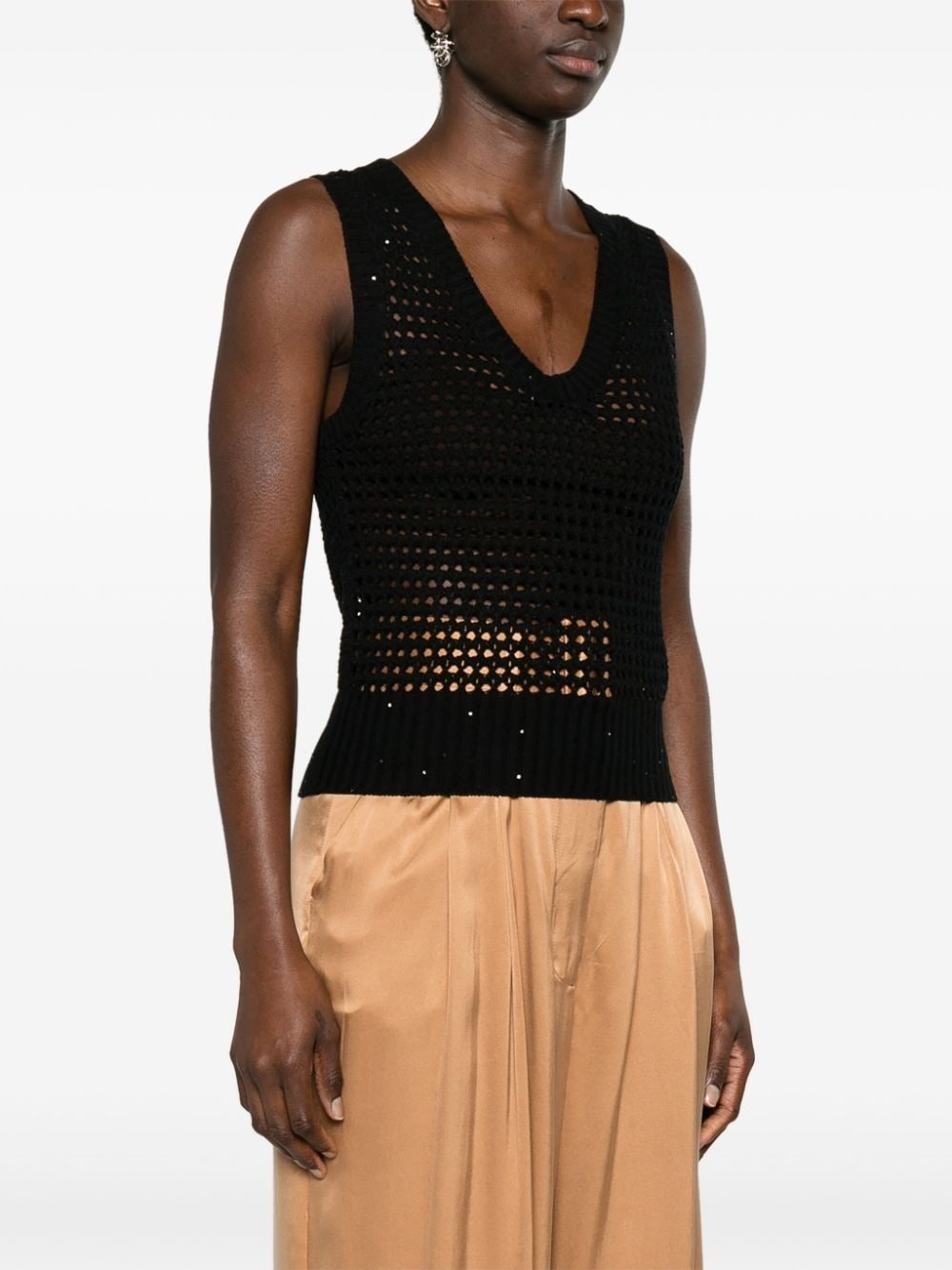 sequin-embellished open-knit vest - 3