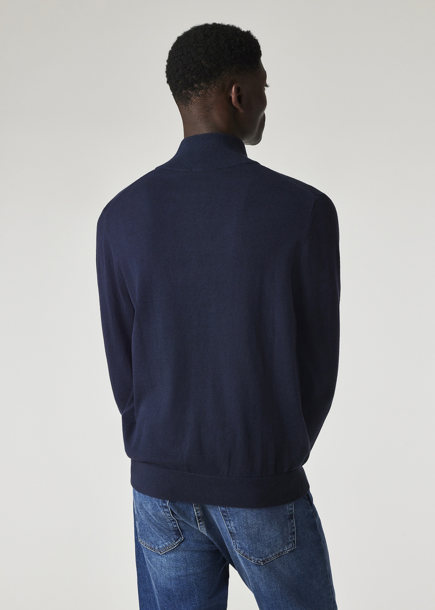 Dark Navy Cotton-Blend Half Zip Zebra Logo Sweater - 5