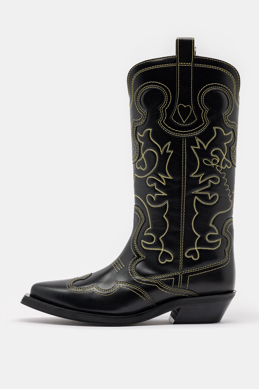 Mid Shaft Embroidered Western Boot in Black/Yellow - 1