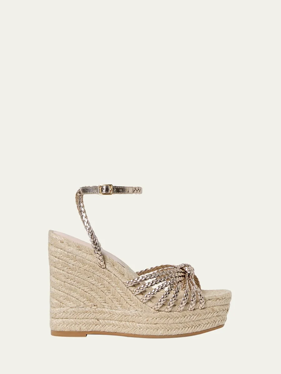 Pamela Mignon Knotted Metallic Leather Wedges - 1