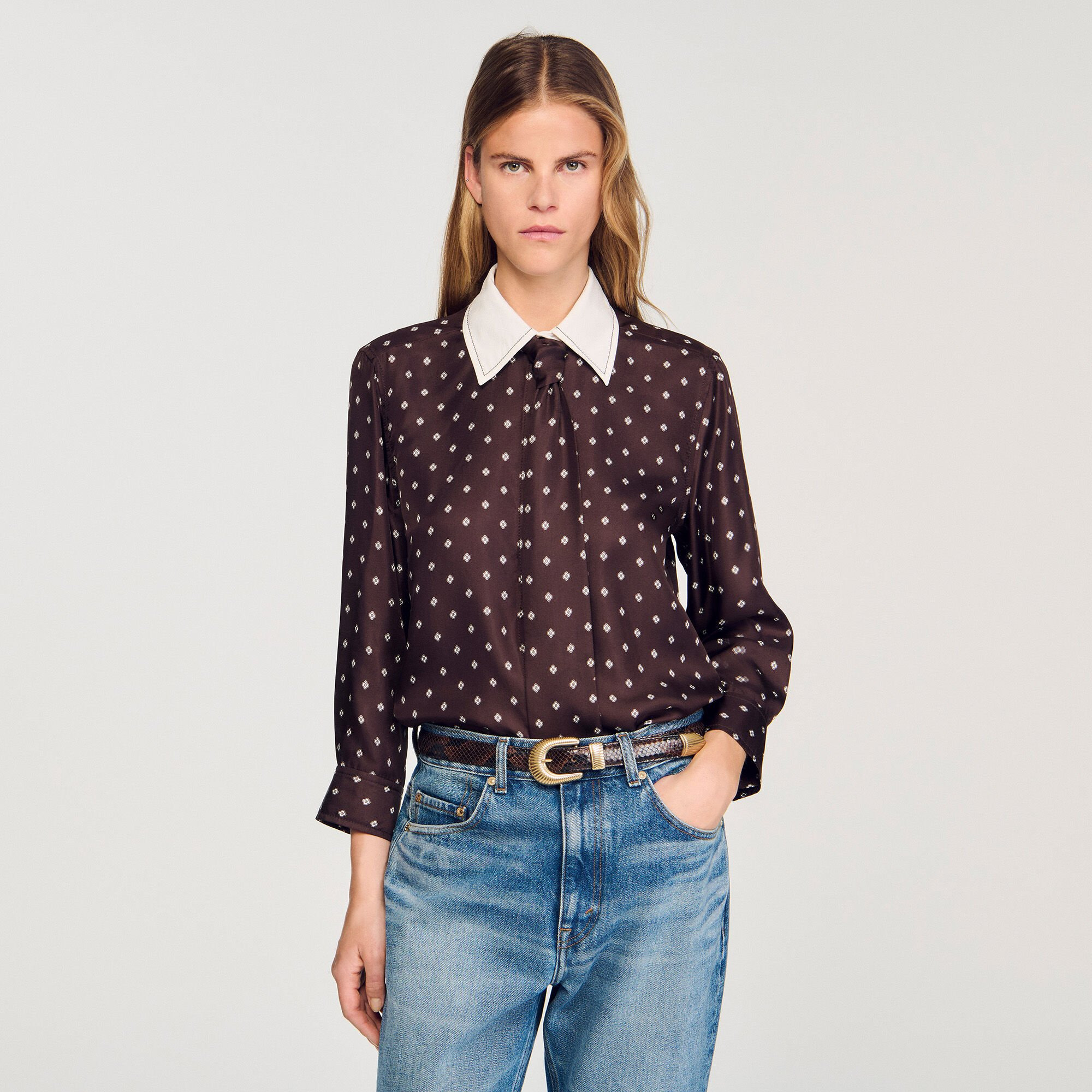 FLOWY TIE PRINT SHIRT - 4