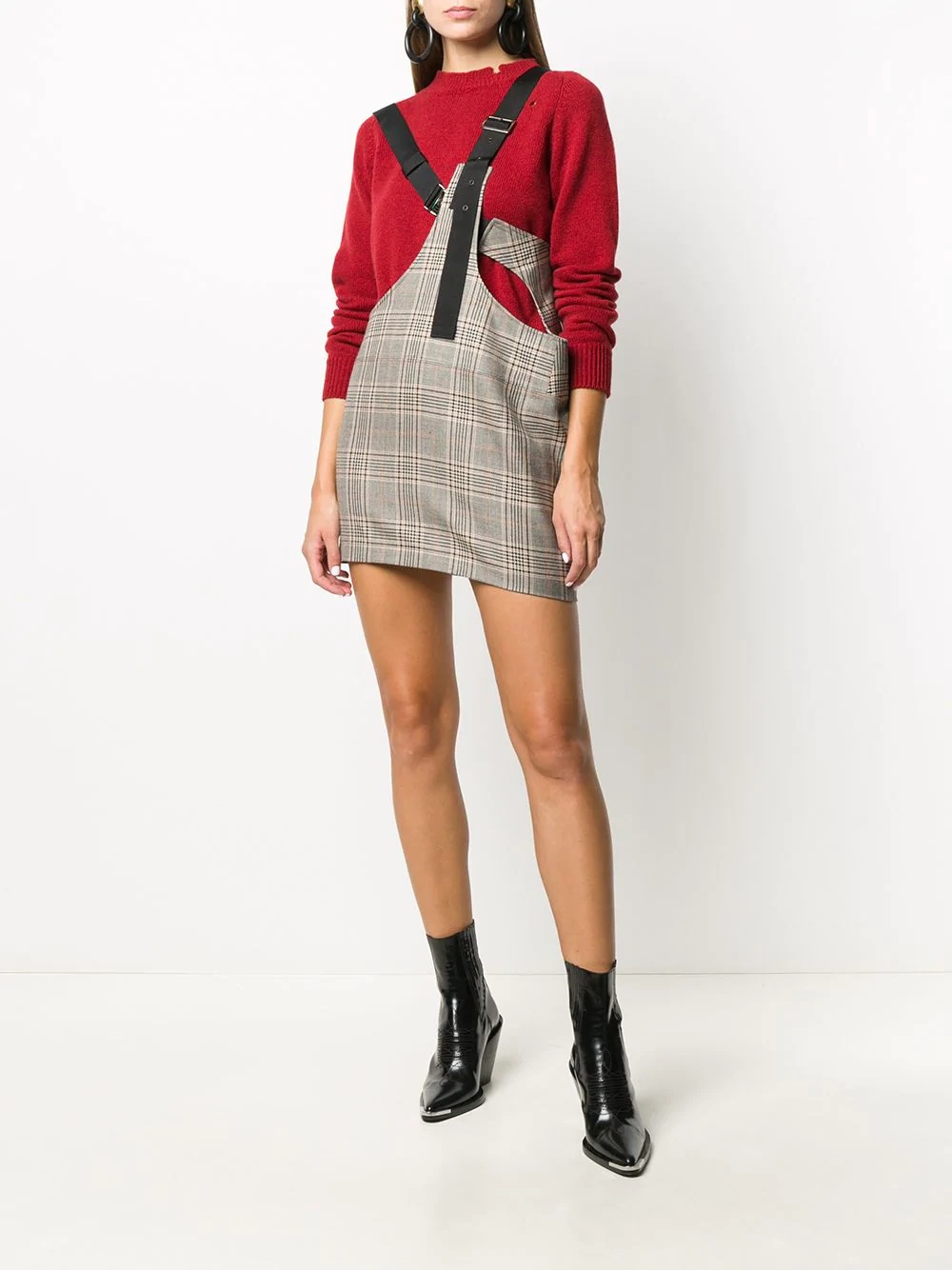 checked buckled-strap skirt - 2