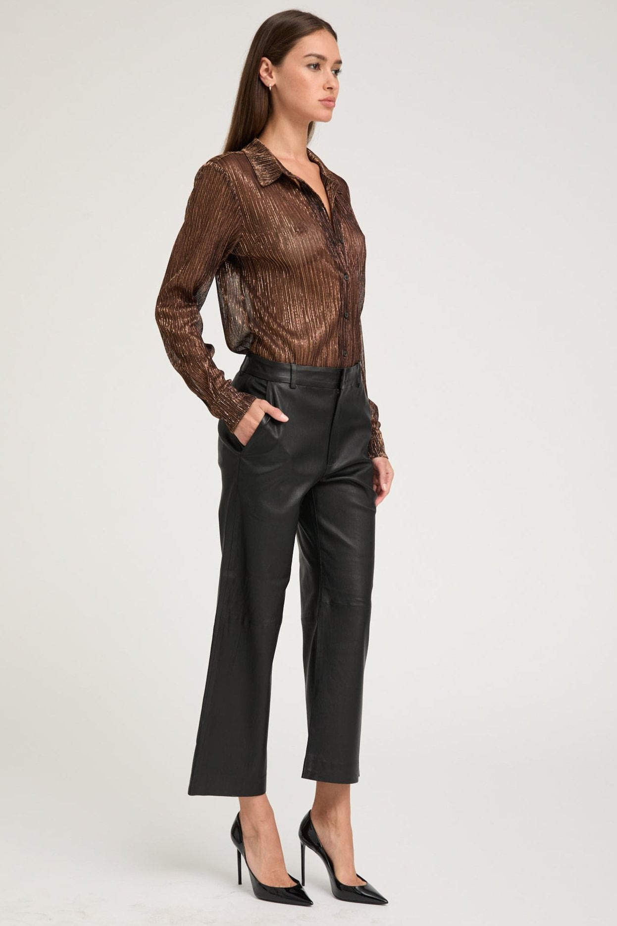 METALLIC BRONZE FITTED BUTTON DOWN - 4