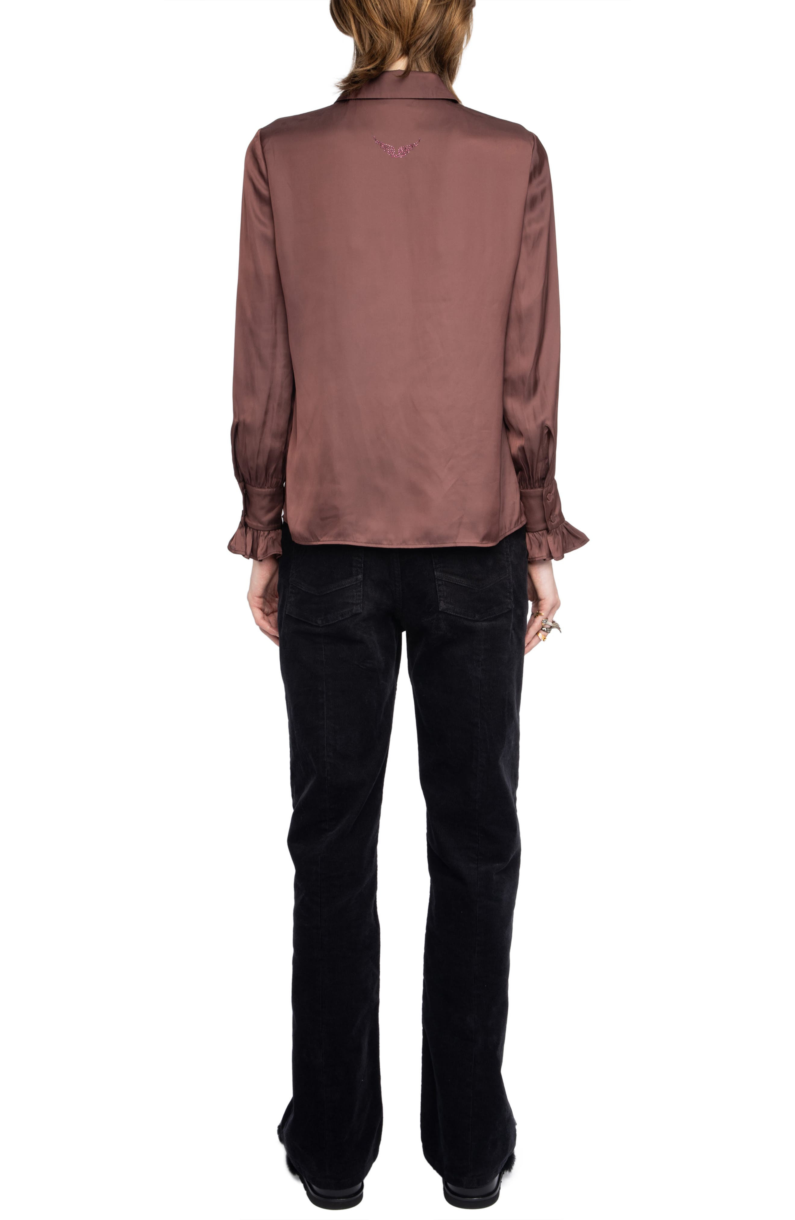 Zadig & Voltaire Thely Satin Shirt in Burgundy at Nordstrom - 6