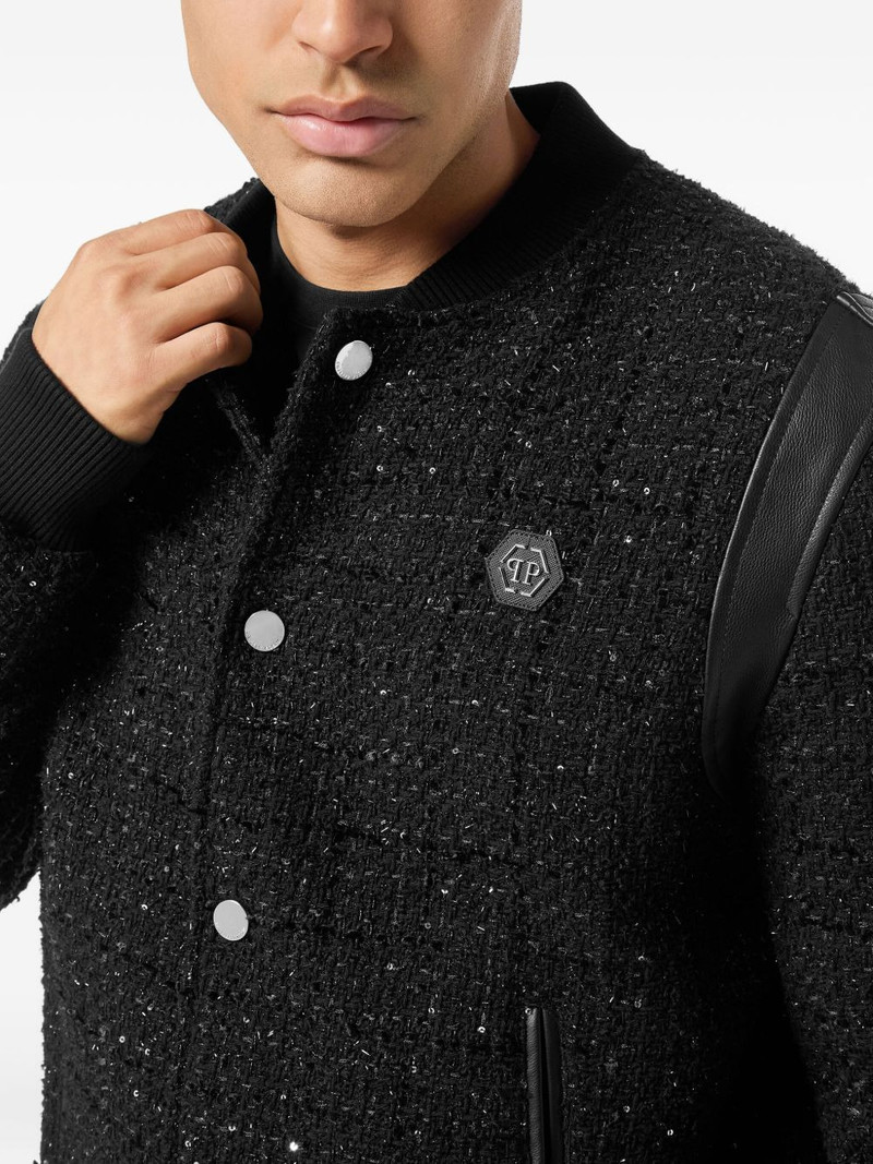 sequin-embellished leather-trimmed bomber jacket 5