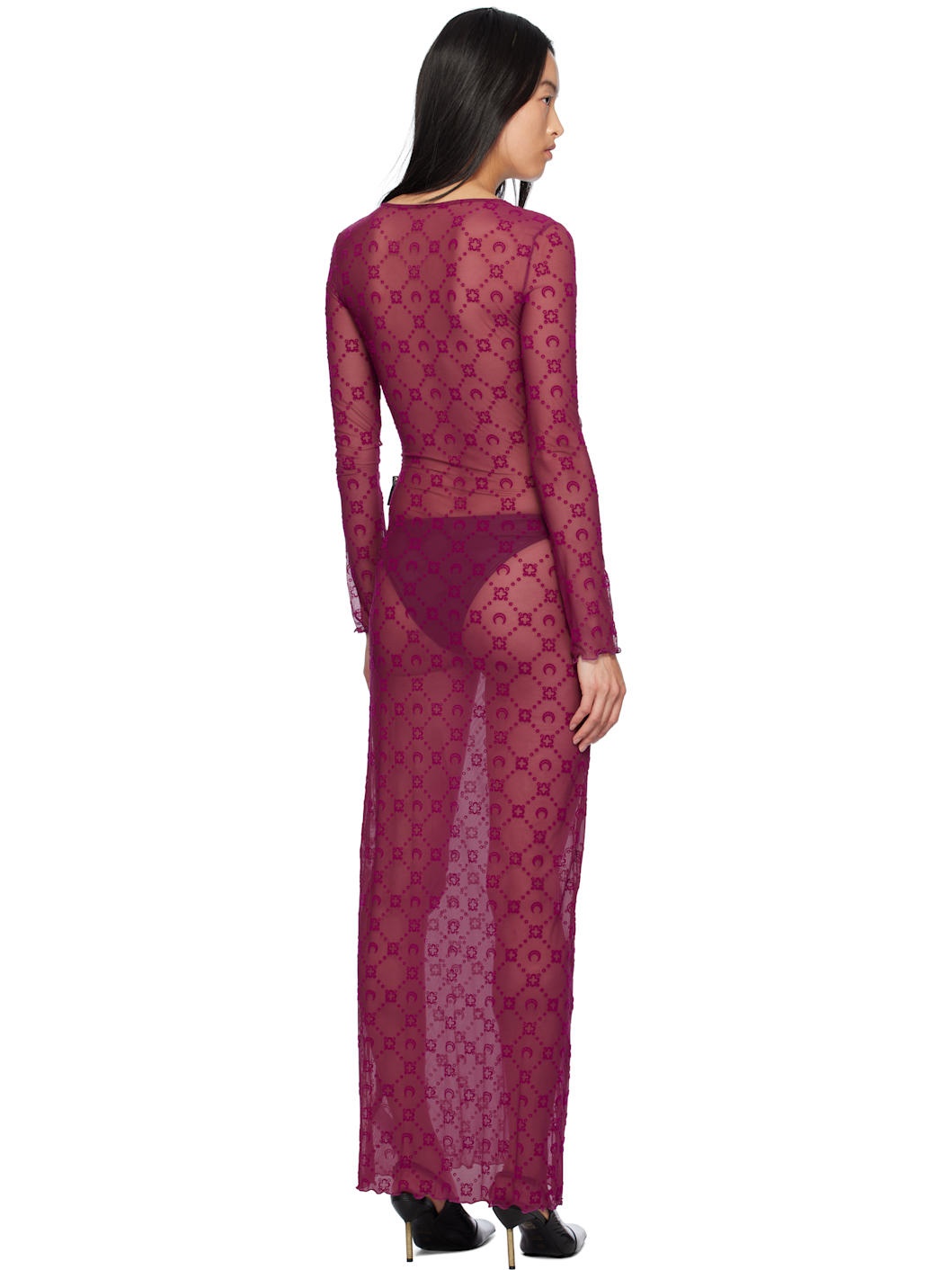 Purple Moonogram Mesh Flock Maxi Dress - 3