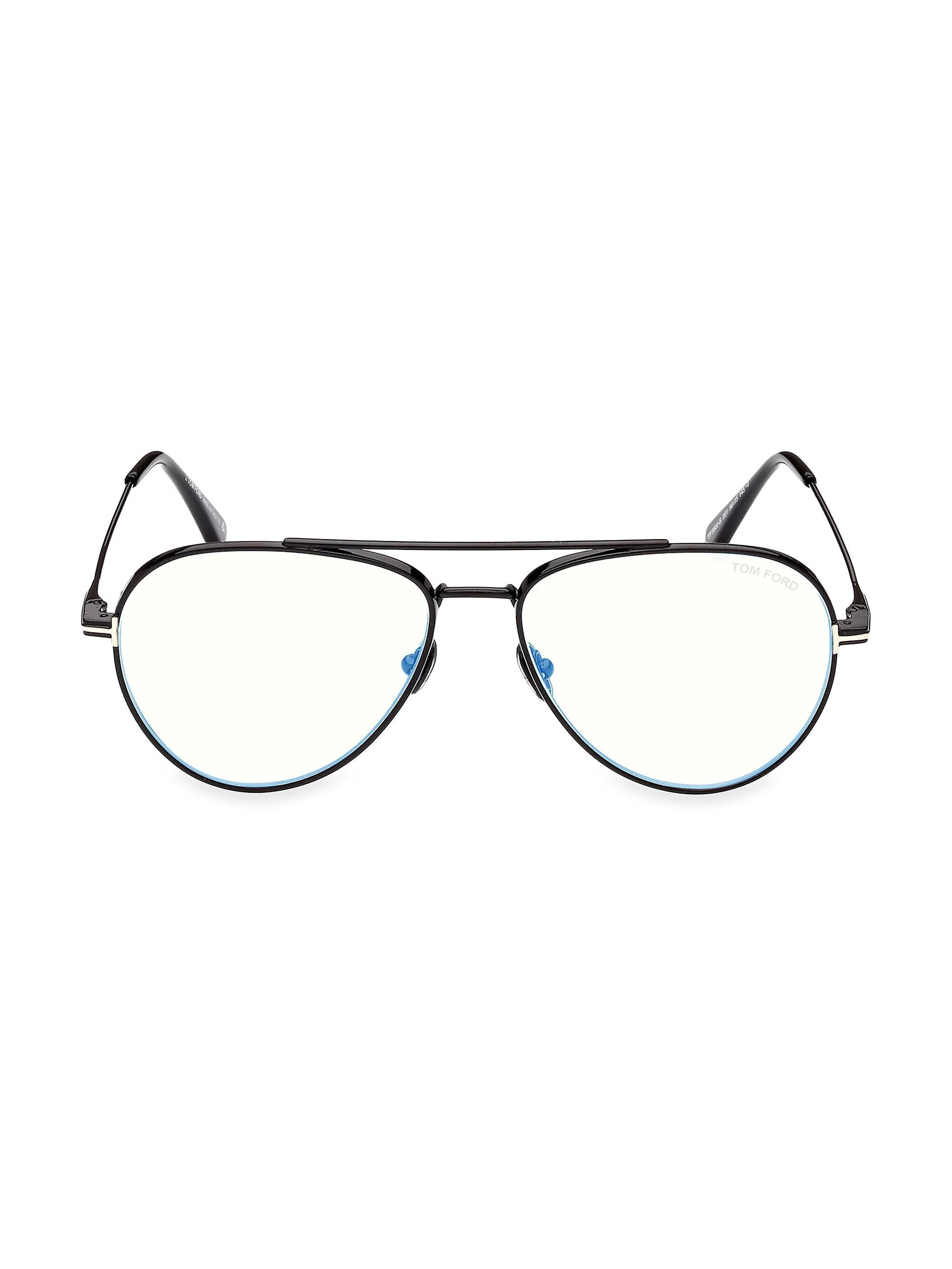 Men's Aviator 56MM Blue Filter Eyeglasses - Shiny Black - 1