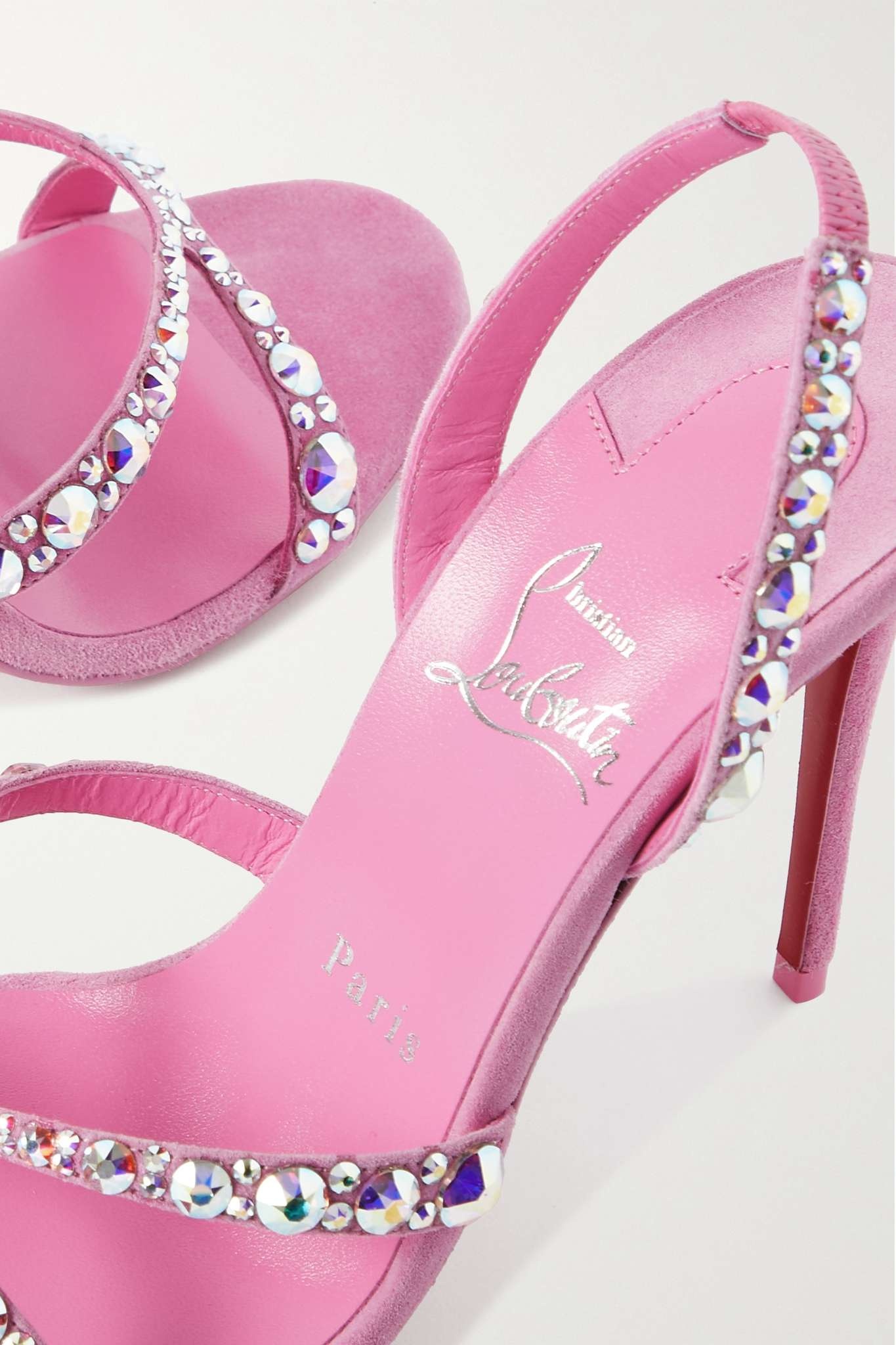 Emilie 100 crystal-embellished suede slingback sandals - 4