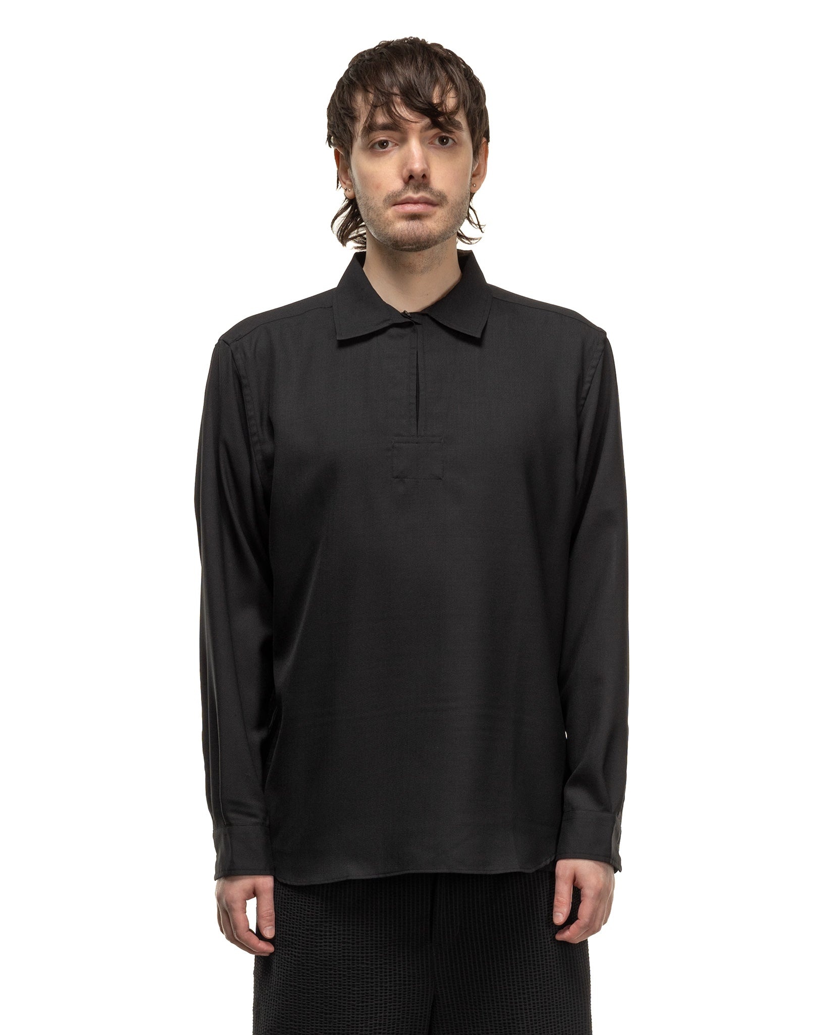 Wool Twill Pullover Shirt Black - 3